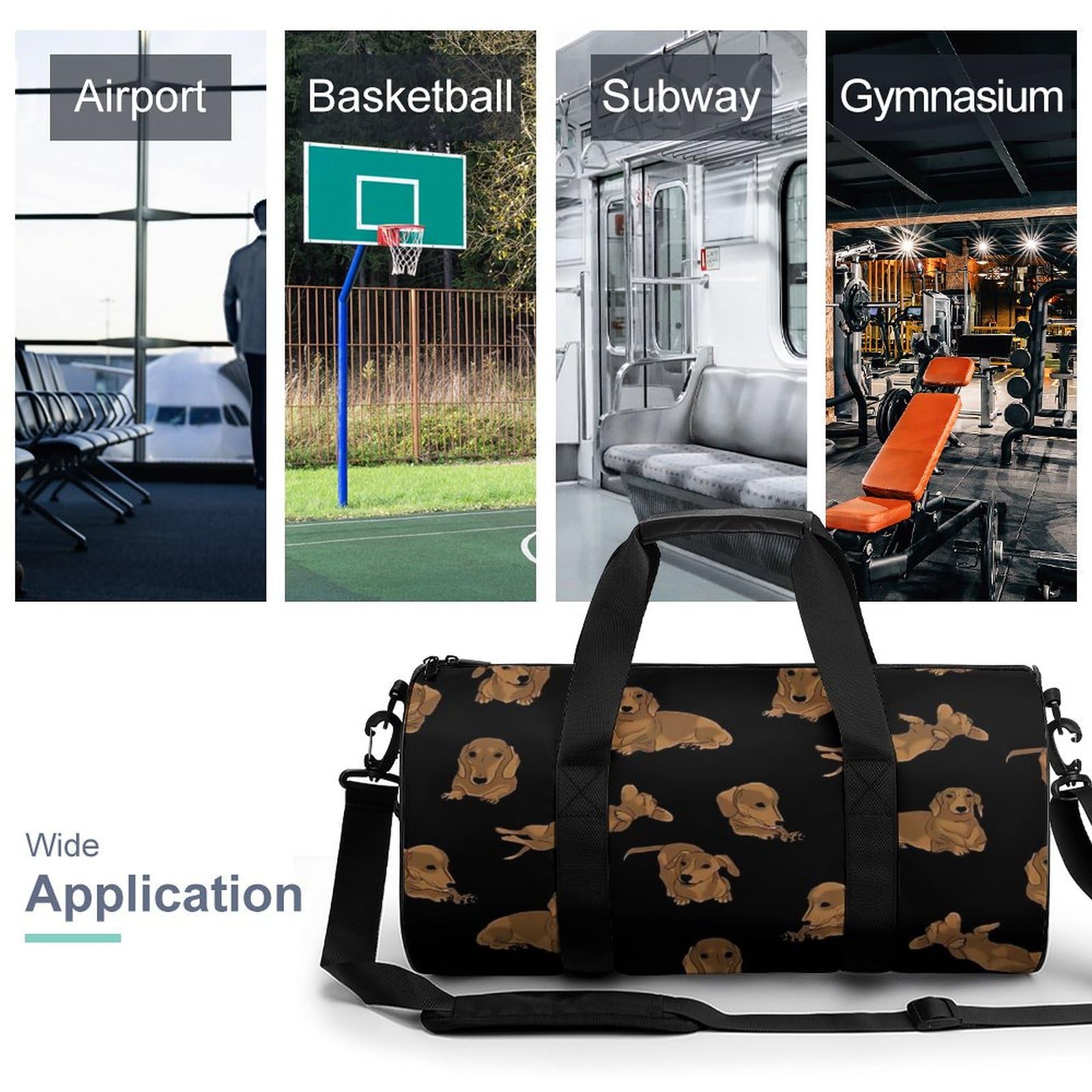 Amazon.co.jp: スポーツバッグ ダックスフント 犬柄 ボストン