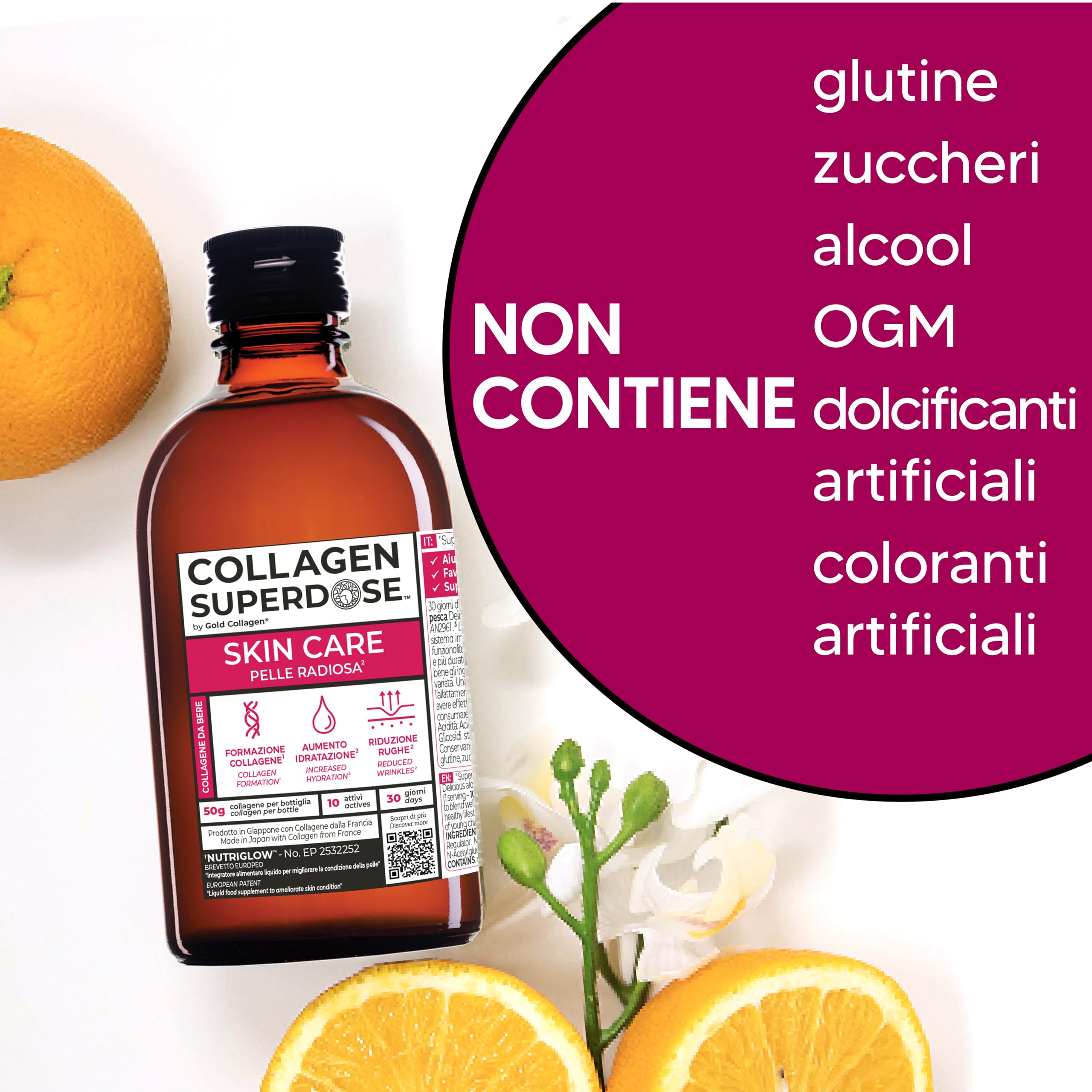 COLLAGEN SUPERDOSE BY GOLD COLLAGEN Skin Care - Collagene Integratore Antiage con Vitamina C, Integratore al Collagene Marino con Acido Ialuronico, Biotina e Zinco Capelli e Unghie, 300 ml