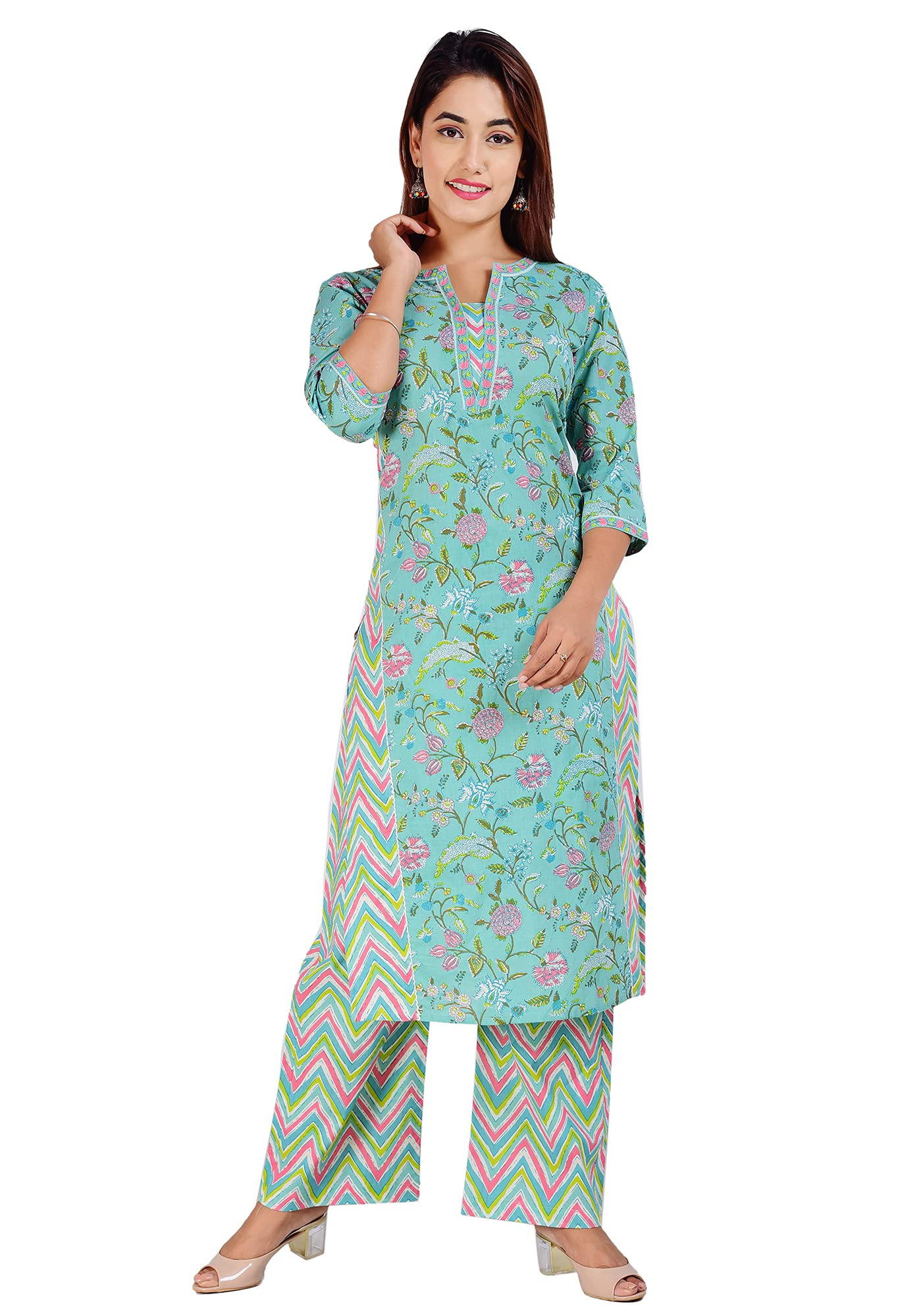 COTLAND FashionsJaipuri Cotton Printed Straight Kurta with Palazzos Set for Women