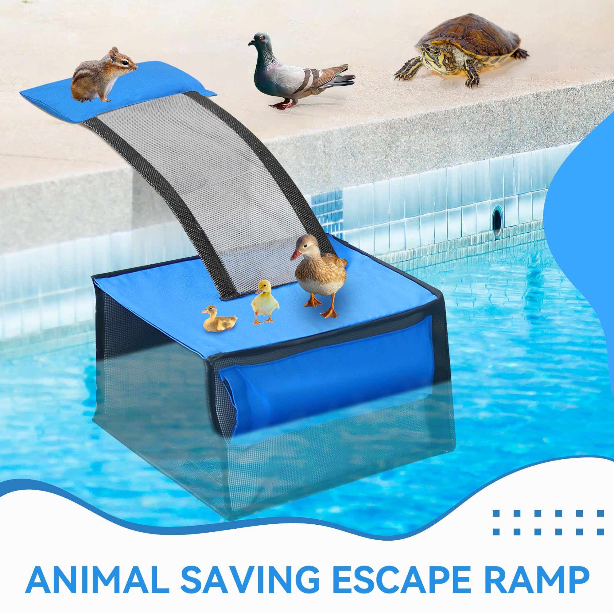 Desnatador azul para piscina sobre el suelo, espumador de hojas de piscina de lujo, atrapador eficiente de hojas de piscina, herramienta de mantenimiento ideal para limpieza de piscinas, ideal para