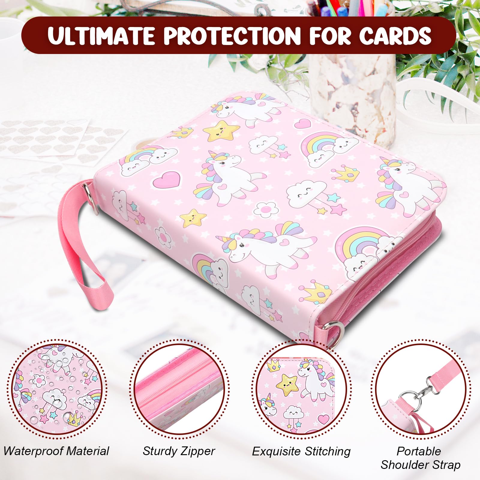 Card Binder 400 Pockets, Othran Trading Card Binder 4-Pocket with Shoulder Strap and Zipper for Boys & Girls Trading Game Sports Cards Organized