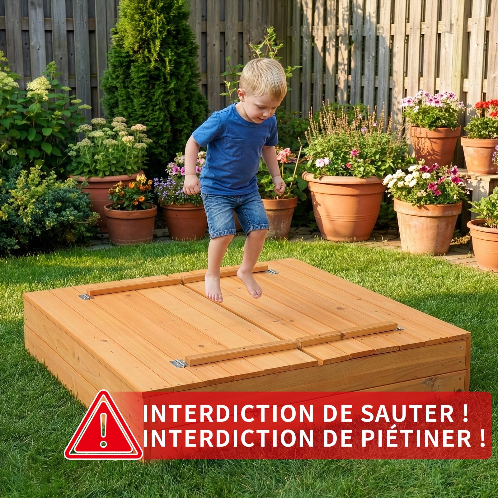 LEADZM Bac à Sable en Bois pour Enfants avec Banc et Couvercle, 110 x 110 x 21 cm, Grand Bac à Sable Extérieur pour Jardin, Plage, Parc, Cadeau pour Garçons et Filles de 3 à 12 Ans