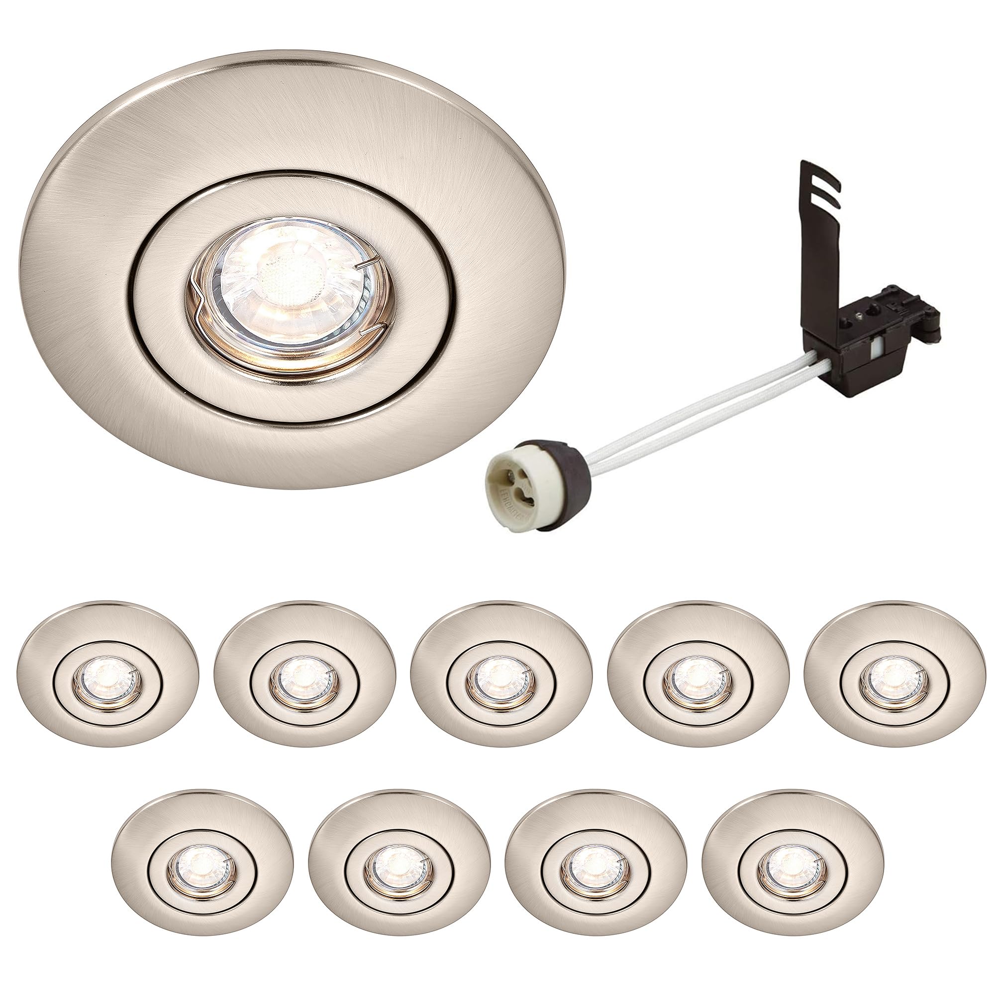 National Lighting Spotlight Hole Converter, Recessed Brushed Chrome Ceiling Lights, GU10 Halogen or LED, Dimmable Downlights Conversion Kit 65mm-125mm IP20 Rated - Pack of 10 โ image 1