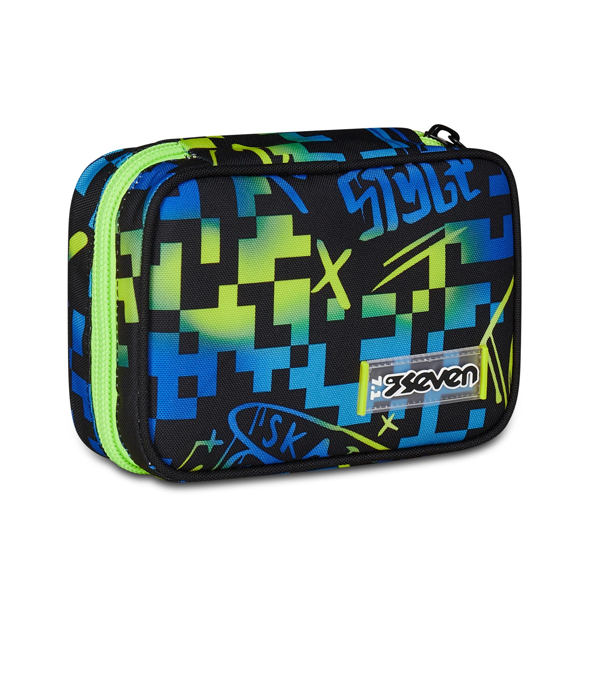 Seven Federmäppchen für die Schule, Speed Pad, Blau, Stiftehalter mit herausnehmbaren Planken, komplett mit Stiften, Bleistiften, Farben, Zubehör Rucksack, Grundschule, Kinder