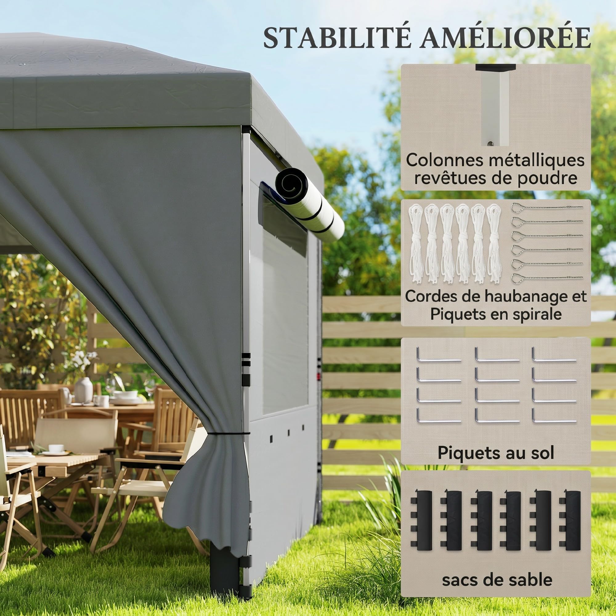 Outsunny Tonnelle de Jardin Pliante 3x6 m Réglable en Hauteur UV50+ Gris | Tente Pliante Pop Up, 6 Parois Latérales, 6 Sacs de Sable, Sac de Transport à Roulettes