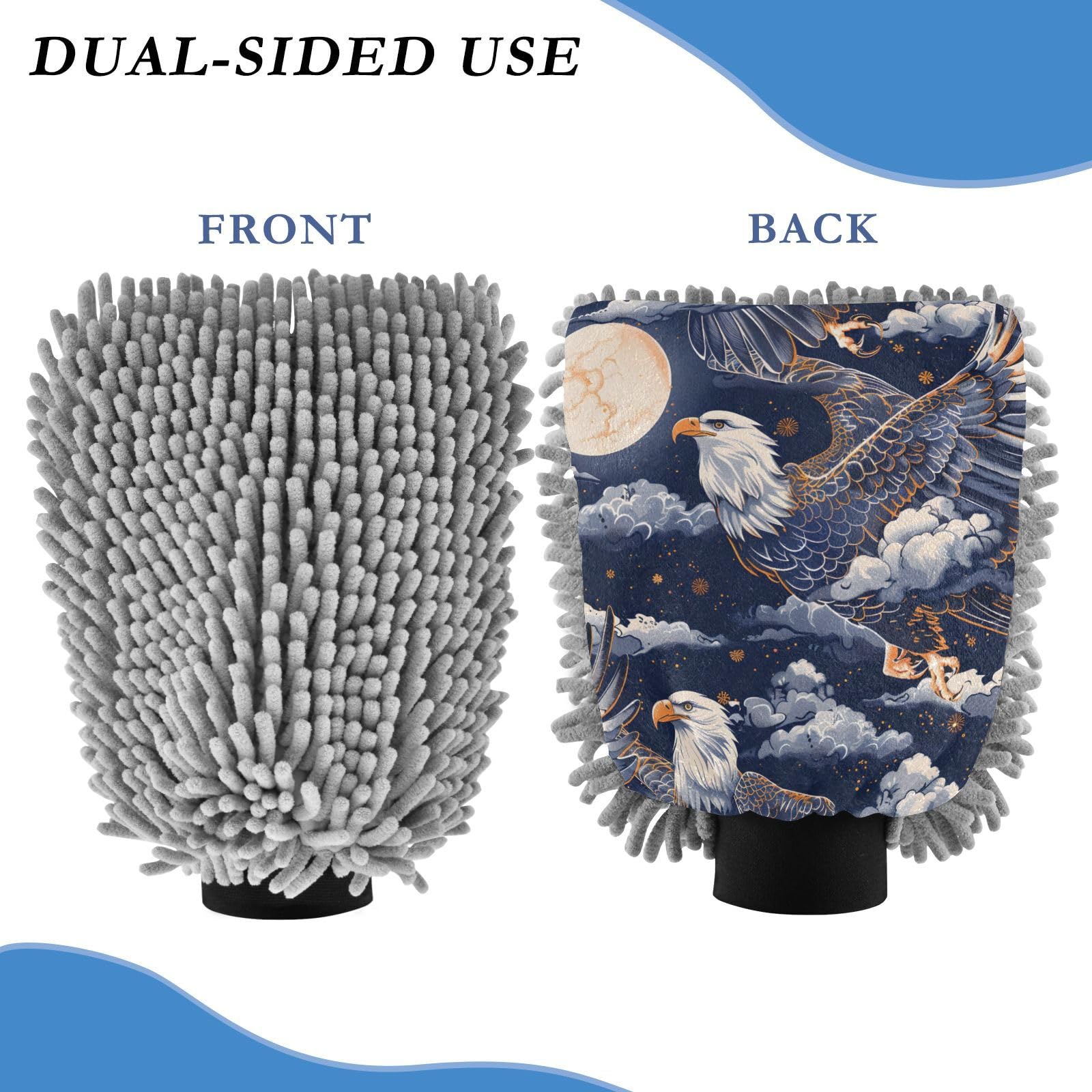 IOACIY Absorbent Microfiber Car Wash Drying Mitts, 2 Pack, Scratch-Free & Lint-Free, Rich Foam, Highly Absorbent, Double Sided, Wash Mitt Perfect for Car Washing, M, Bald Eagle (2)