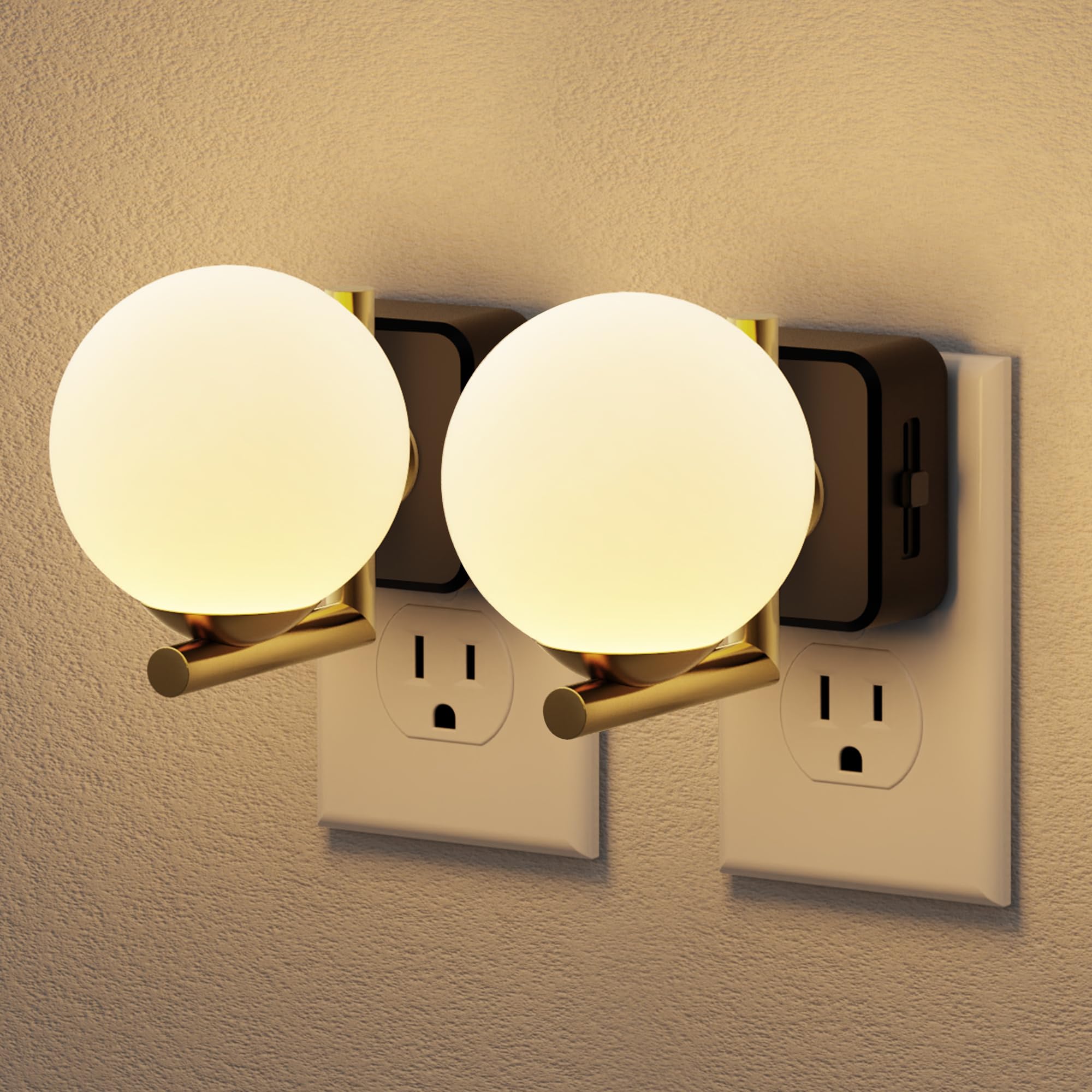 JandCase LED Night Light, 3000K Warm Night Lights Plug into Wall [2 Pack] | 0-100LM Dimmable Night Lights with Dusk to Dawn Light Sensor, Plug in Nightlights for Bathroom Bedroom