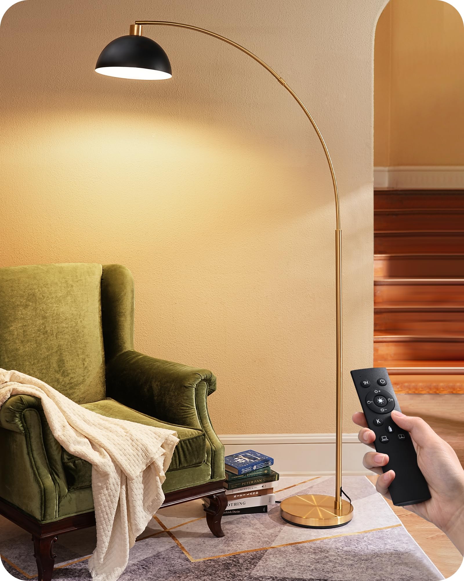 EDISHINE 78.3" Mid Century Modern Floor Lamp, Tall Standing Lamp with Remote, Rotatable LampHead, Brass Floor Lamps for Living Room, Bedroom, Office, Reading Corner, Gold/Black