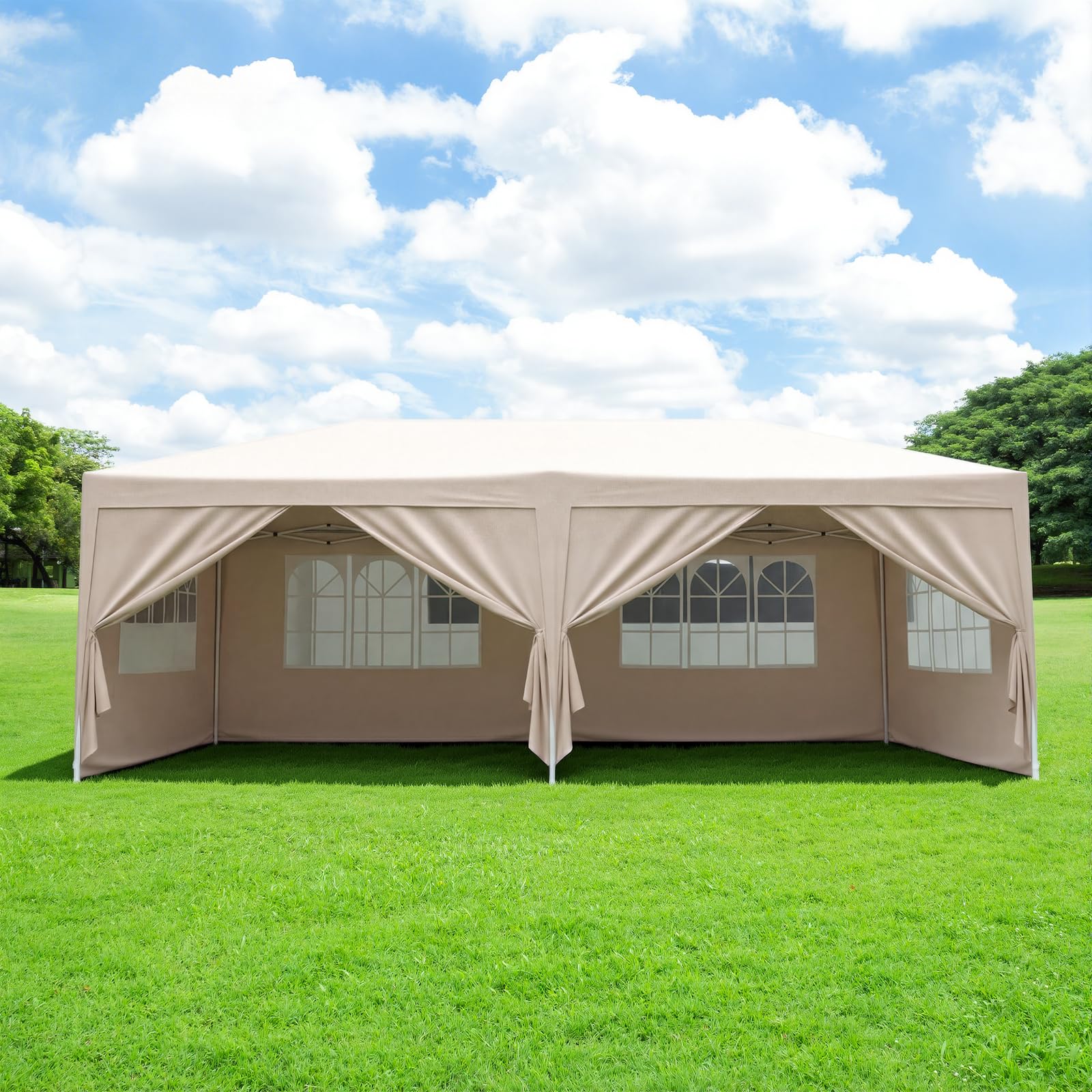 Garden Party Rapid Tent 6 x 3m Marquee, Water Resistant Awning Canopy Heavy Duty Pop Up Gazebo with Sides and Carry Bag (Beige)