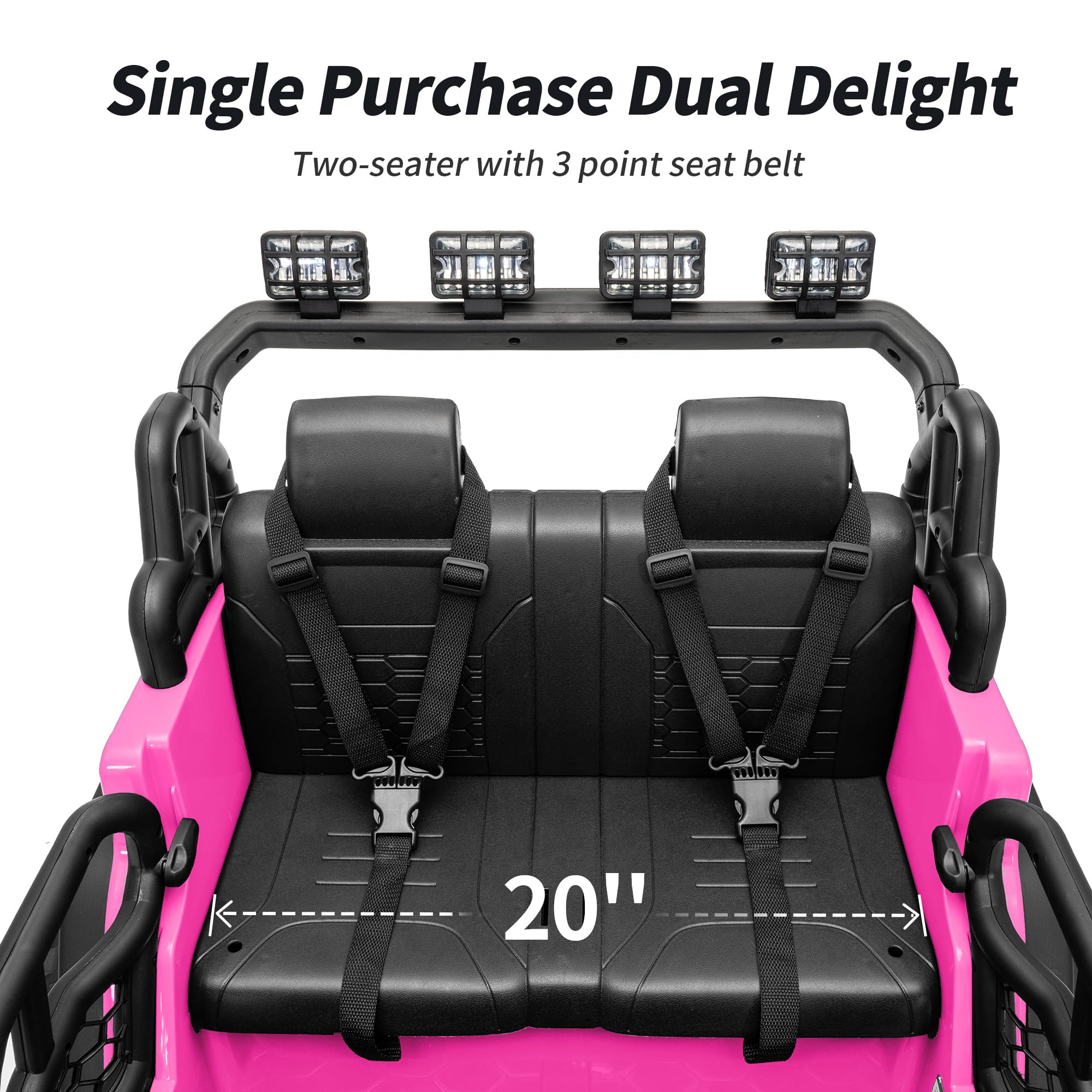 2 Seater Ride on Car Toy, 12V Electric Car for Kids 4-8 with Remote Control, Capacity 110 lb, LED Light - Pink