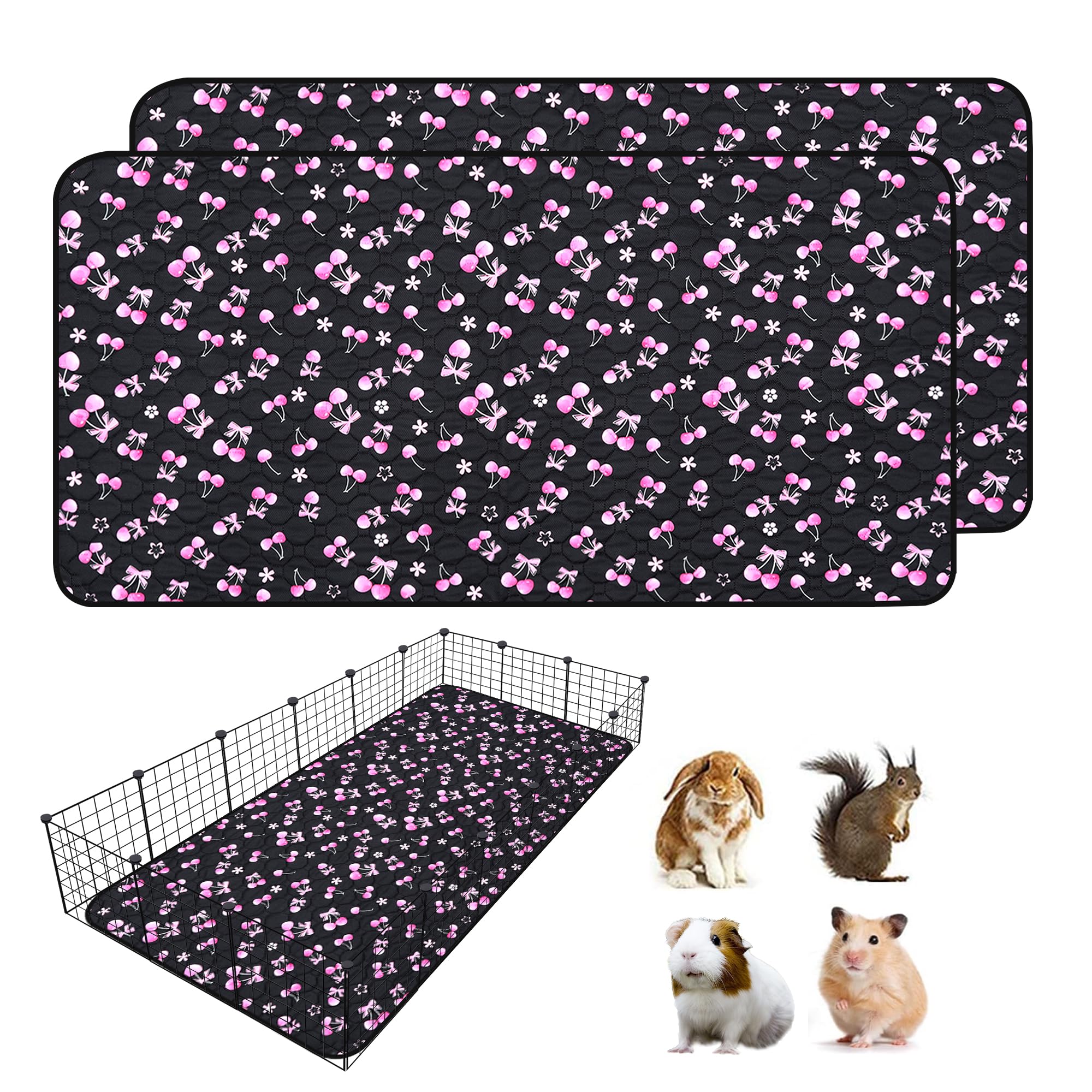 LWYMX 2 Pack Waterproof Guinea Pig Cage Liner, 36" x 72" Washable Reusable Guinea Pig Liner, Super Absorbent Leak-Proof Pet Pee Pad Mats for Guinea Pigs Rabbit Chinchilla Bunny Hamster