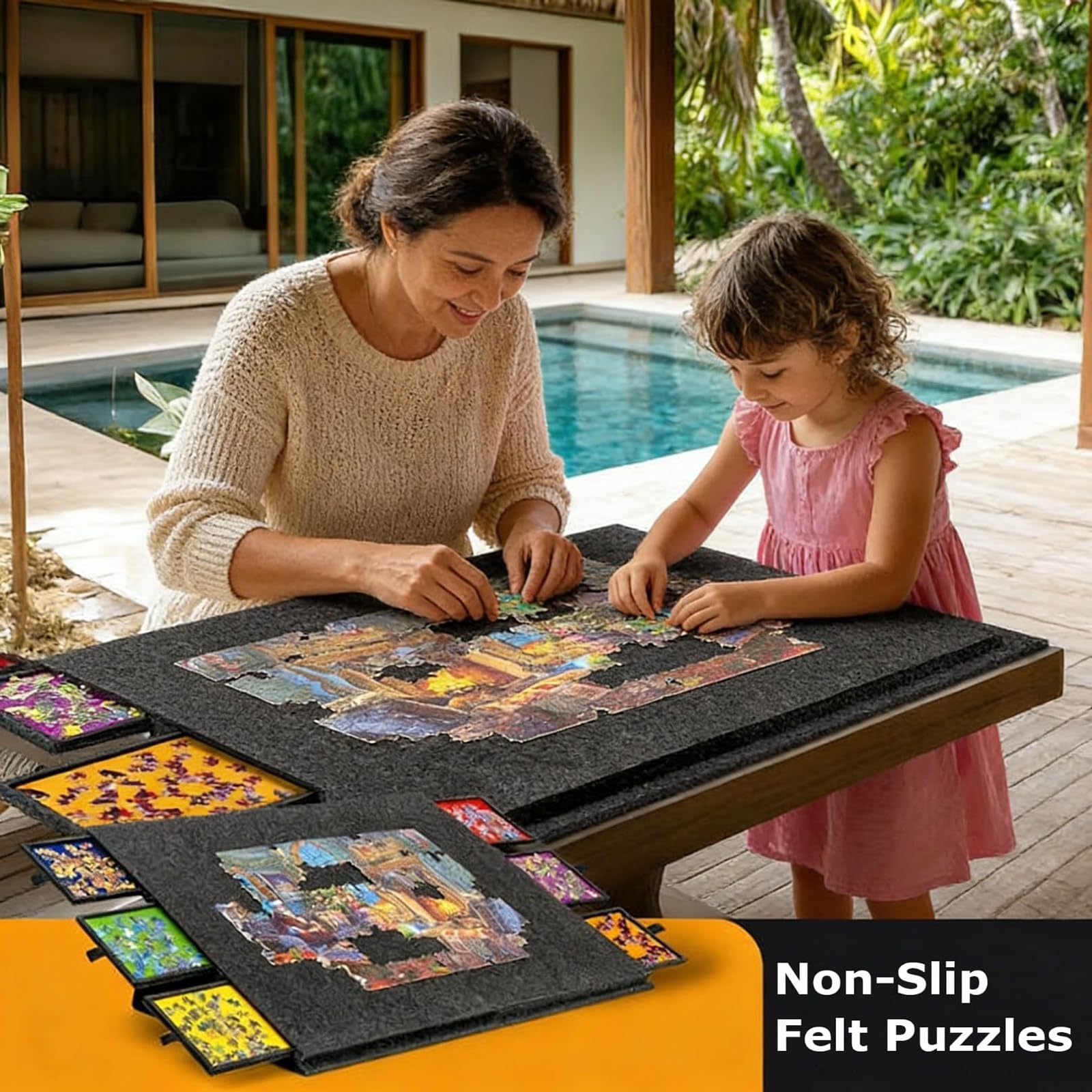Uchylna Tablica Do Układania Puzzli, Stojak I Pokrywa 2 W 1 Przenośny Stół Do Układania Puzzli Z 6 Szufladami Lekka Filcowa Tablica Do Układania Puzzli Dla Dorosłych I Dzieci Na 2000 Elemen Dark Grey