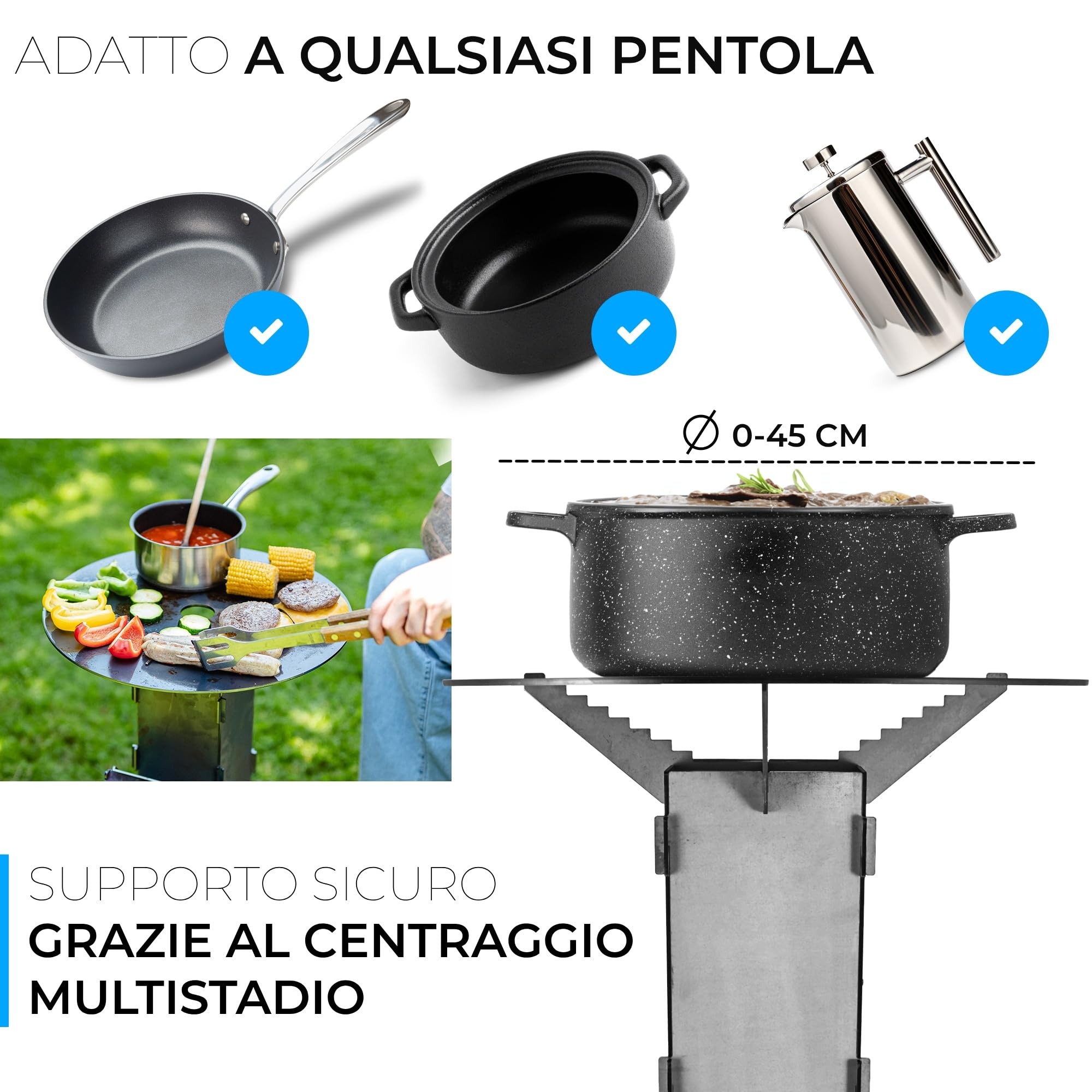 GRAFT Forno a razzo con piastra grill Rocket Stove, sistema a incastro in acciaio spesso 3 mm, braciere a pellet, forno a legna, fornello da campeggio, barbecue a legna