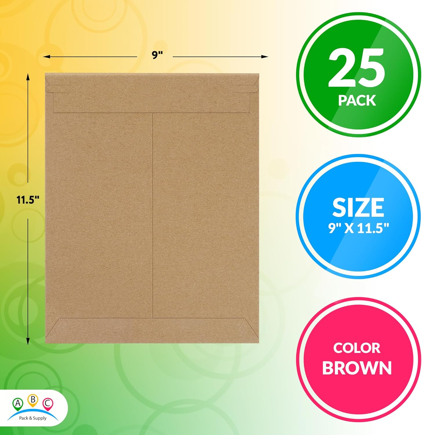 ABC PACK & SUPPLY Brown Rigid Mailers, 9 x 11.5 Inches. Pack of 25 Photo Mailer Envelopes. Flat Cardboard Mailers Self-Seal. Sturdy Cardboard Photo Envelope. Recyclable Hard Shipping Envelopes