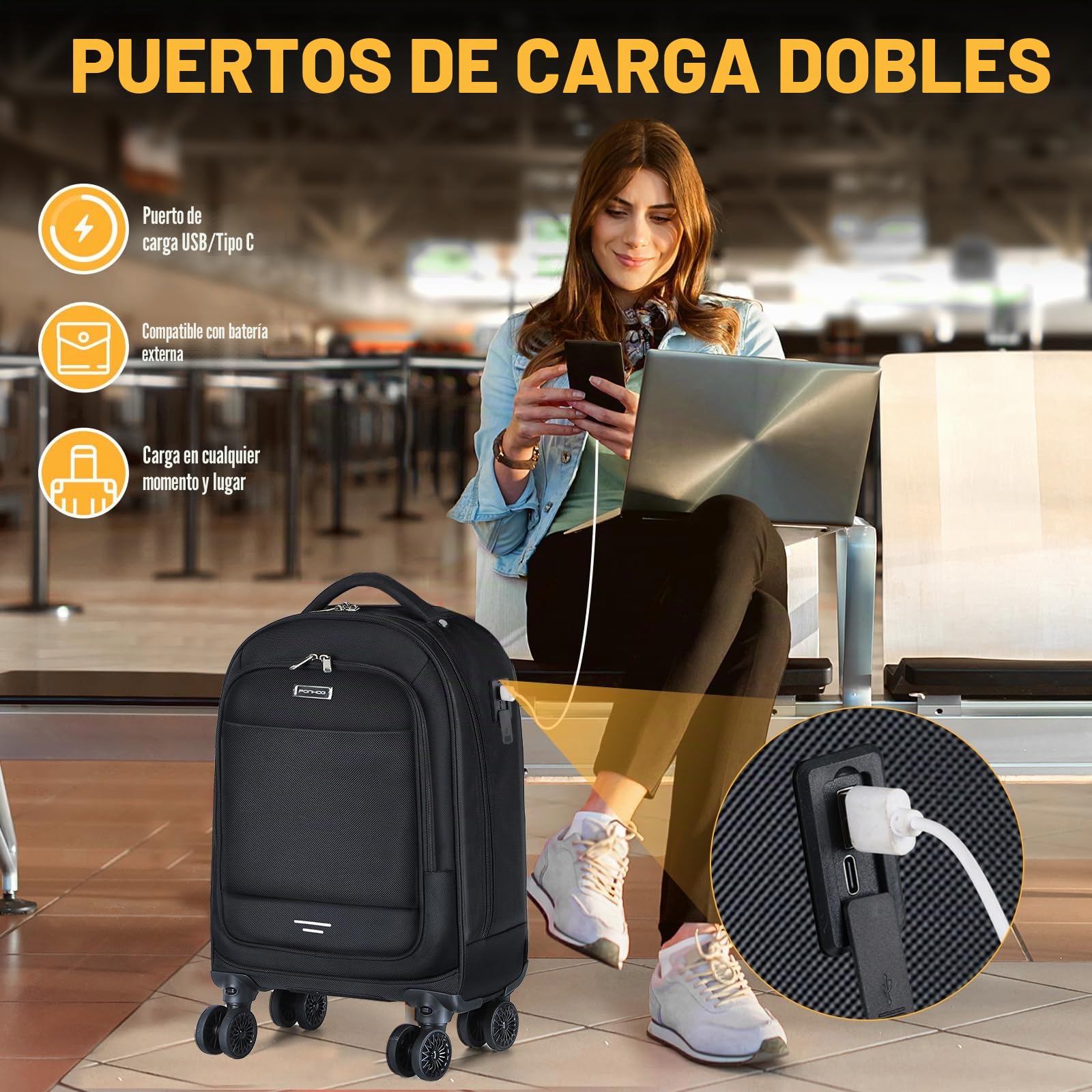 Ponhog Mochila con Ruedas - Mochila para portátil de 17 Pulgadas con 4 Ruedas giratorias Mochila de Viaje para Mujeres Hombres