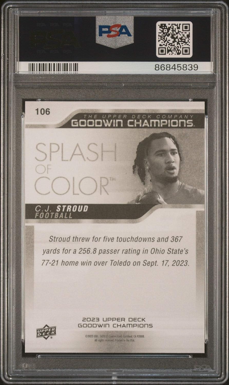Graded 2023 Upper Deck Goodwin Champions CJ Stroud #106 Rookie RC Football Card PSA 10 Gem Mint