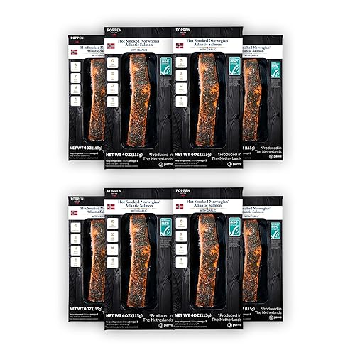 Miniatura 10 de New York's Delicacy Salmón asado noruego ahumado en caliente - 3 x 4 onzas (0.75 libras) (pimienta negra) - Kosher OU, sin gluten, alto en Omega 3 -