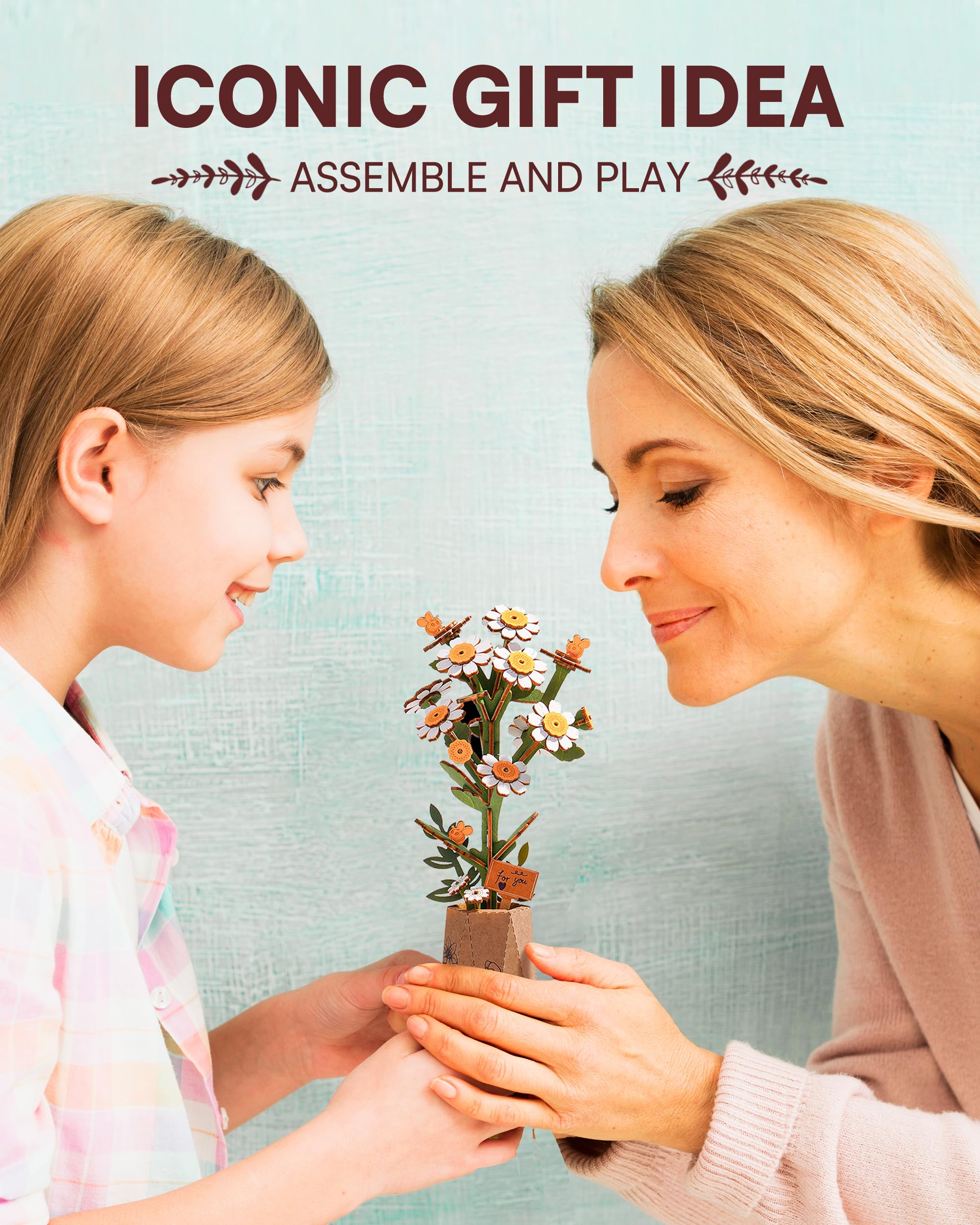 ROBOTIME 3D Puzzle Chamomile, Wooden Artificial Flowers Model Kits for Adults to Build Home Decor Accessories Living Room - Image 2