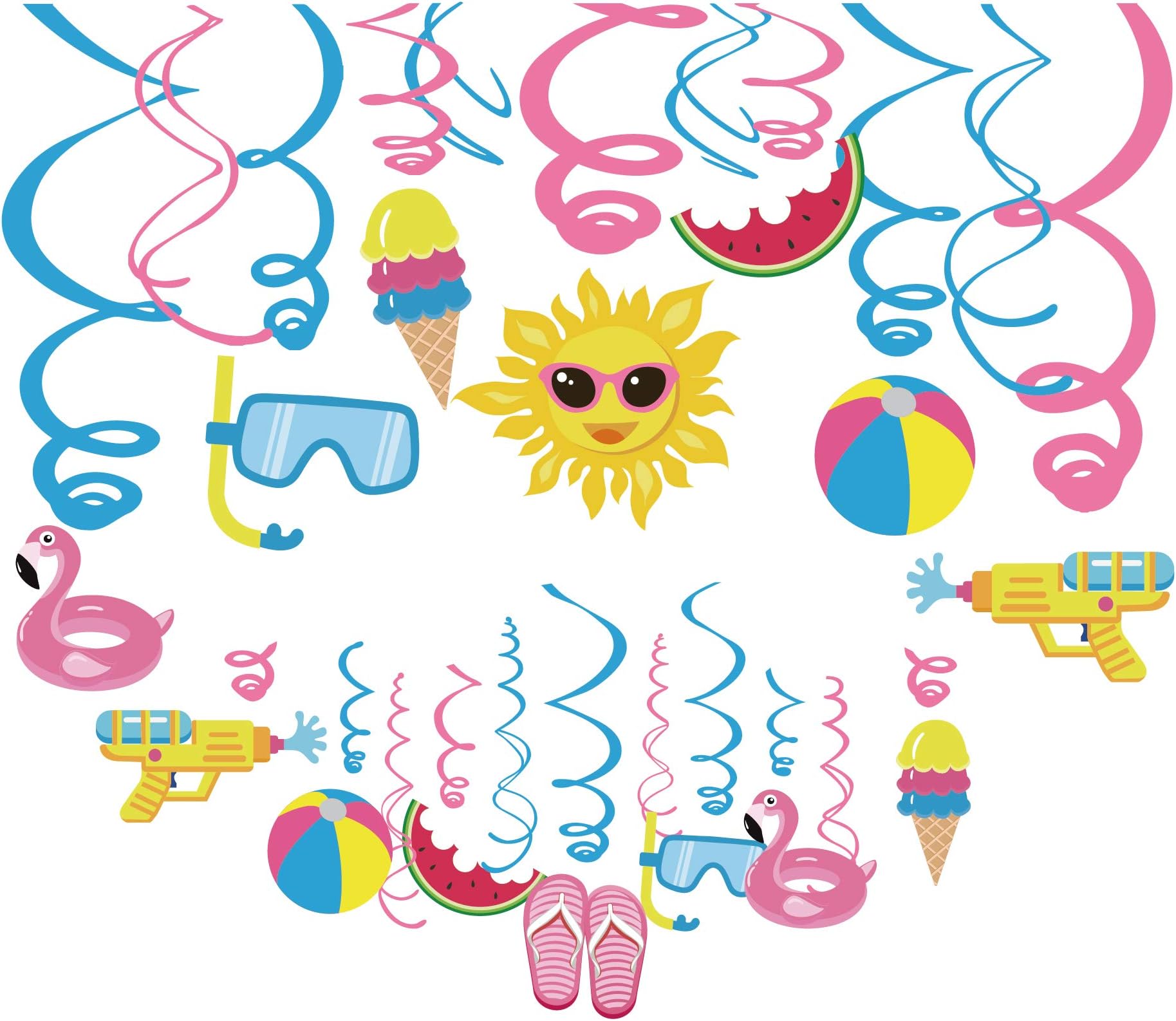 30Ct Pool Party Hanging Swirl Decorations,Hawaiian Party,Beach Party,Luau Party,Summer Fun,Water Party for Girls,Boys,Kids,Sunny Day,Home,Classroom,Baby Shower