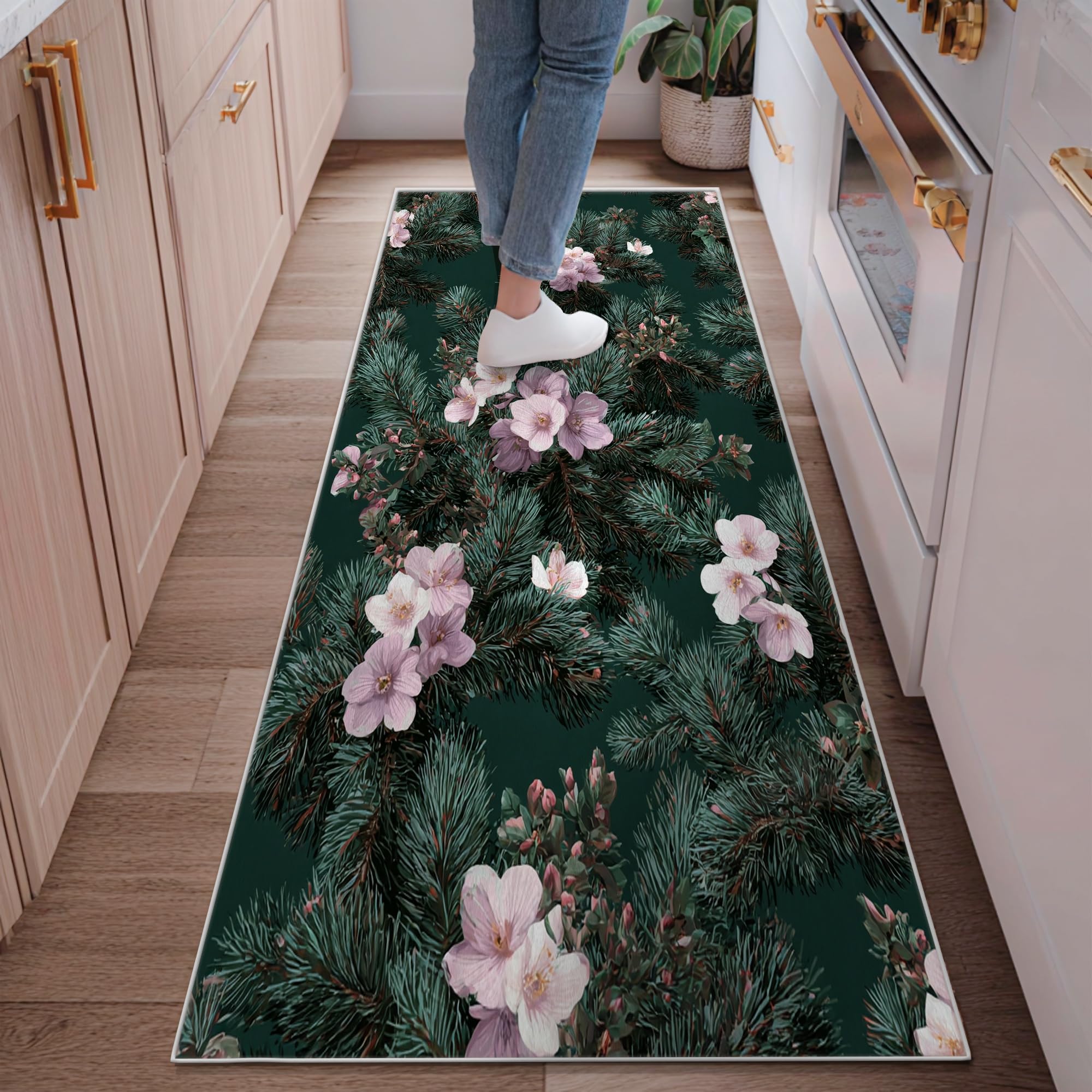 Tapis de couloir en pin vert d'hiver résistant décoloration