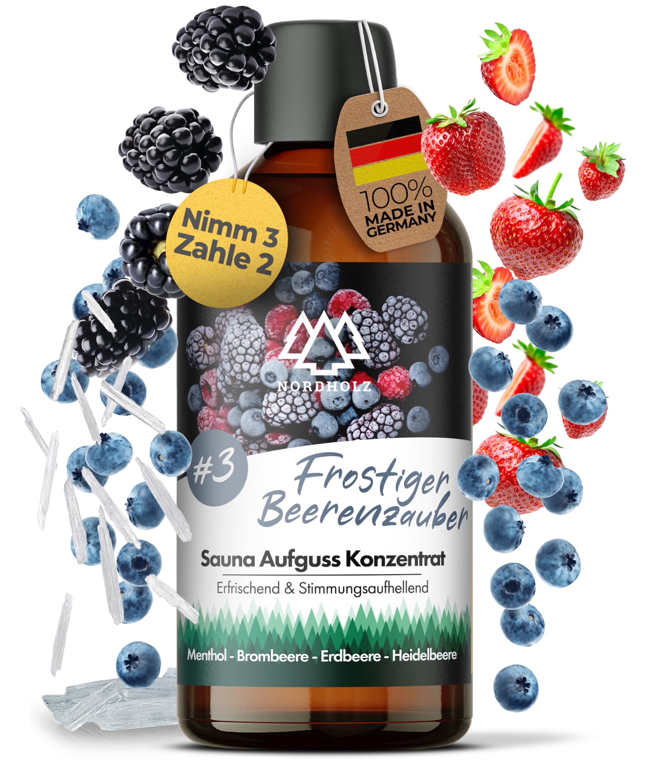NORDHOLZ® Saunaaufguss [54 Sorten 15ml, 100ml, 250ml] - Sauna Aufgussmittel für intensive & erholsame - Sauna Zubehör (#3 Frostiger Beerentraum, 100ml)