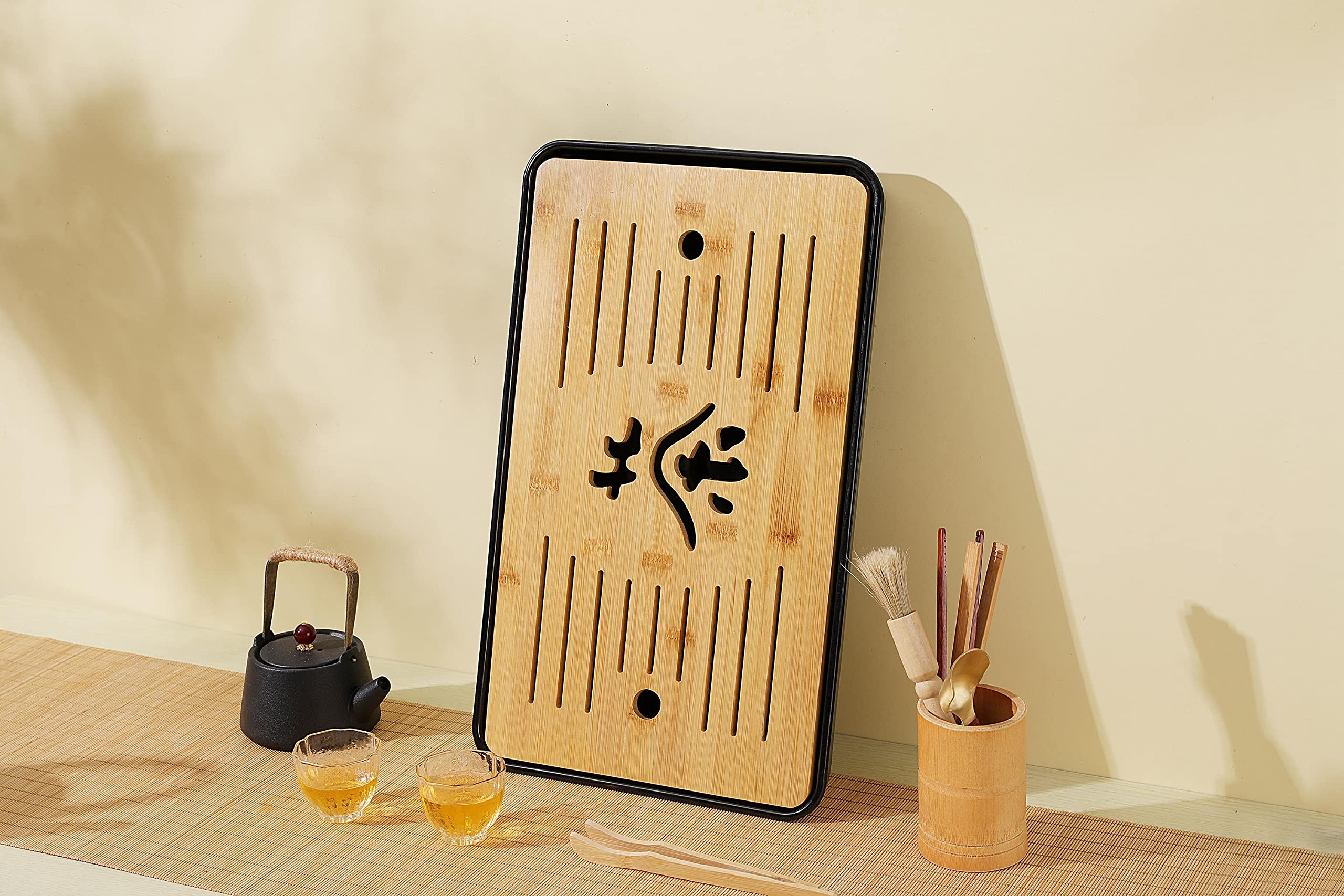 Bamboo GongFu Tea Tray Large Chinese Gongfu Tea Table tray with water storage Tray Great Gift and For Home, Office (17"x10.5"x1.5")