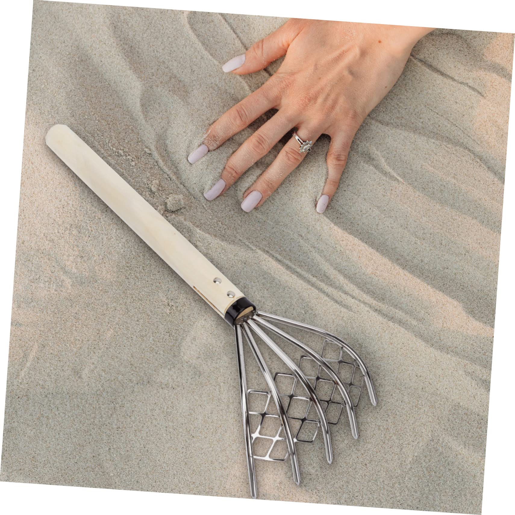 Toddmomy 2 Stck. Edelstahlrake Muschel Rechen klein Rasen Klaue klatschen Schmutz Muschelrechen im Freien Gartengeräte, Rechen Metallrake Muschelrechen mit Griff Unkrautrechen Holz Silber