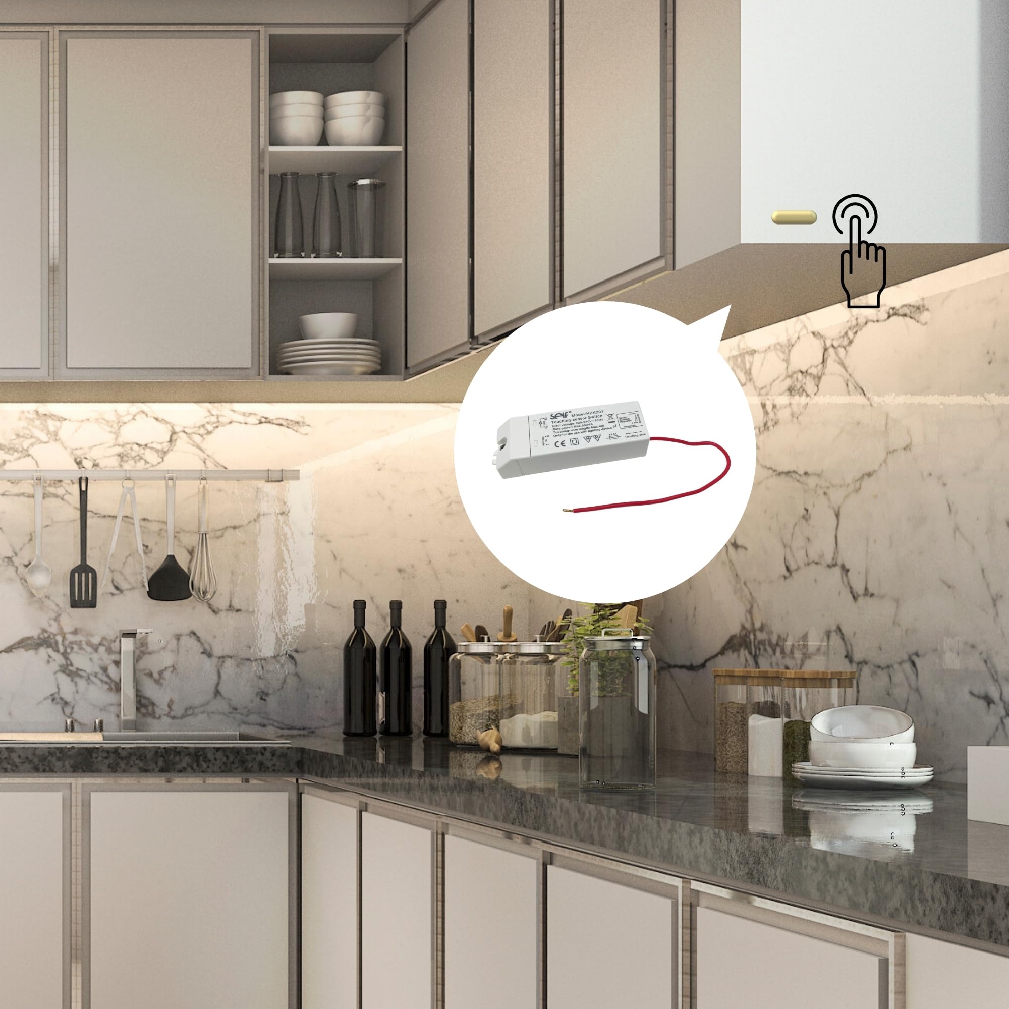 Relé electrónico sensorial 500W modelo HZK201 con sensor tactil ajustable