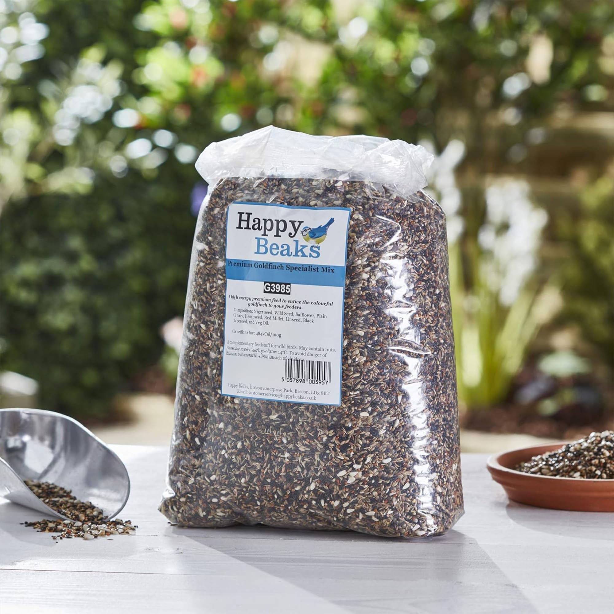 Happy Beaks Premium Goldfinch Mix Seeds - Ideal Feed for Gold Finch, 100% Naural & All Year Bird Food Includes Nyger seed, Safflower & Canary Seed, Nutritious | Wild Bird Garden Mixed Seed (5kg)