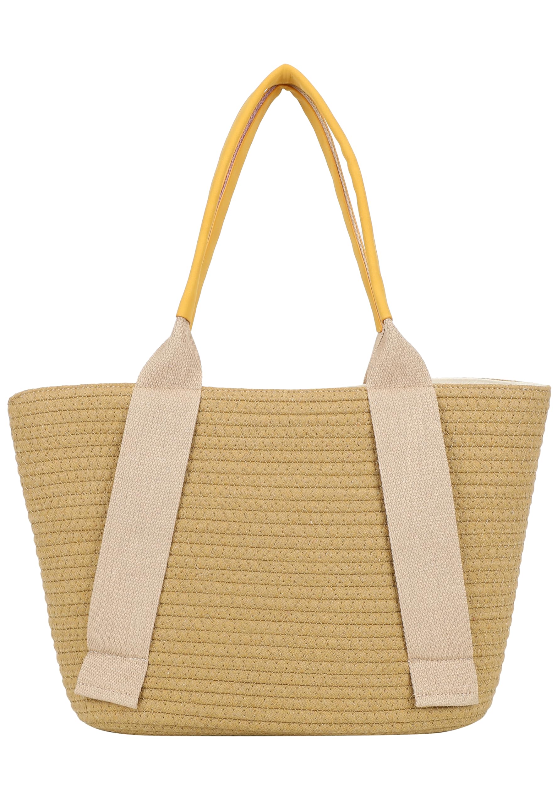 Fritzi Happy Summer Shopper Strohtasche Damen Shopper Handtasche Festival Beach vegan Stroh-Optik Herzkarabiner 25 x 37 x 11,5 cm – Beige-Blue, Pink, Mint, Orange