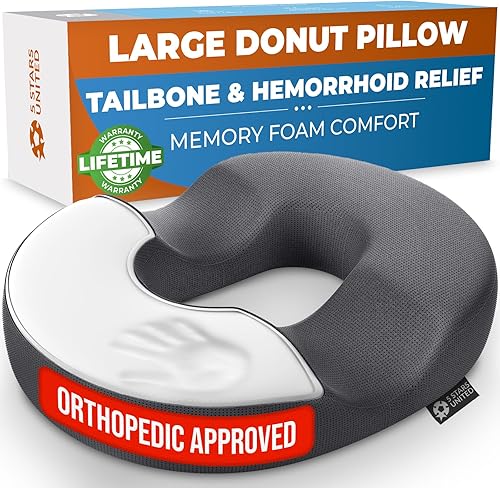 Vista 27 de 5 STARS UNITED Donut Pillow Hemorrhoid Tailbone Cushion – Large Chair Pad for Pain Relief – Coccyx, Prostate, Sciatica, Pelvic Floor, Pressure