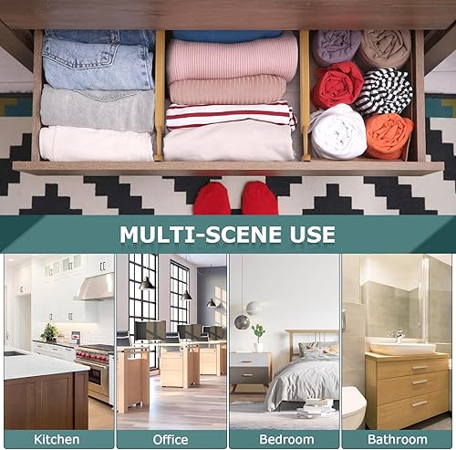 Miniatura 7 de Lzerking Paquete de 4 separadores de cajones, organizadores de cajones de bambú para cocina, divisores de madera ajustables de 17-22 pulgadas para