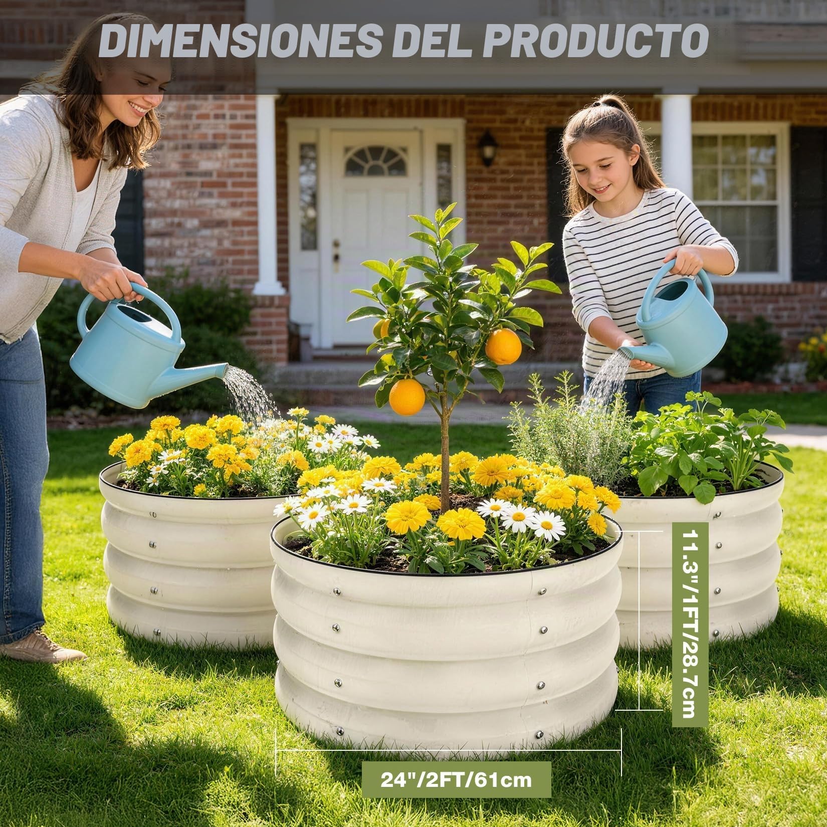 Shall Kit de 3 Piezas (61 cm x 28,8 cm) para Jardinera elevada Redonda, Ideal para Exteriores con Bordes de Seguridad, fácil de Montar y Apta para Flores y Frutas.