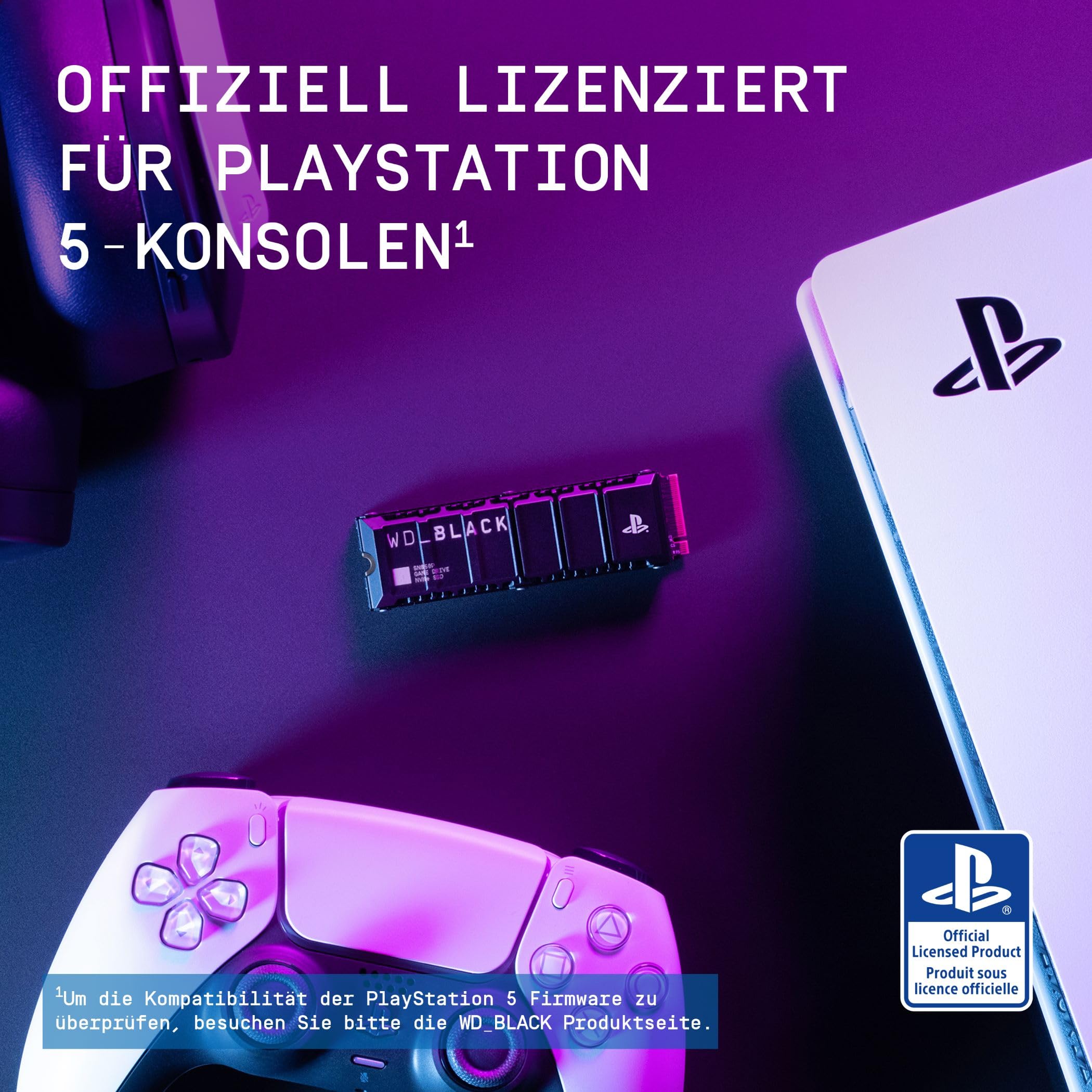 WD_BLACK SN850P 1 TB NVMe SSD Offiziell Lizenziert für PS5, interne Gaming SSD, PCIe Gen4, bis zu 7.300 MB/s Lesen, M.2 2280