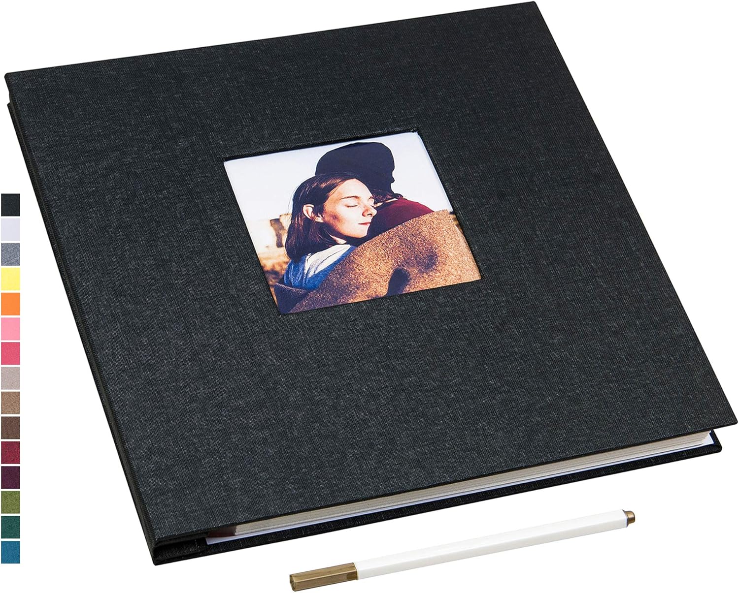 potricher 11x10.6 Inch Self Adhesive Photo Album Sticky 3x5 4x6 5x7 6x8 8x10 8.5x11 Magnetic Scrapbook Album 40 Pages Linen Cover DIY Photo Album with A Metallic Pen (Gray)