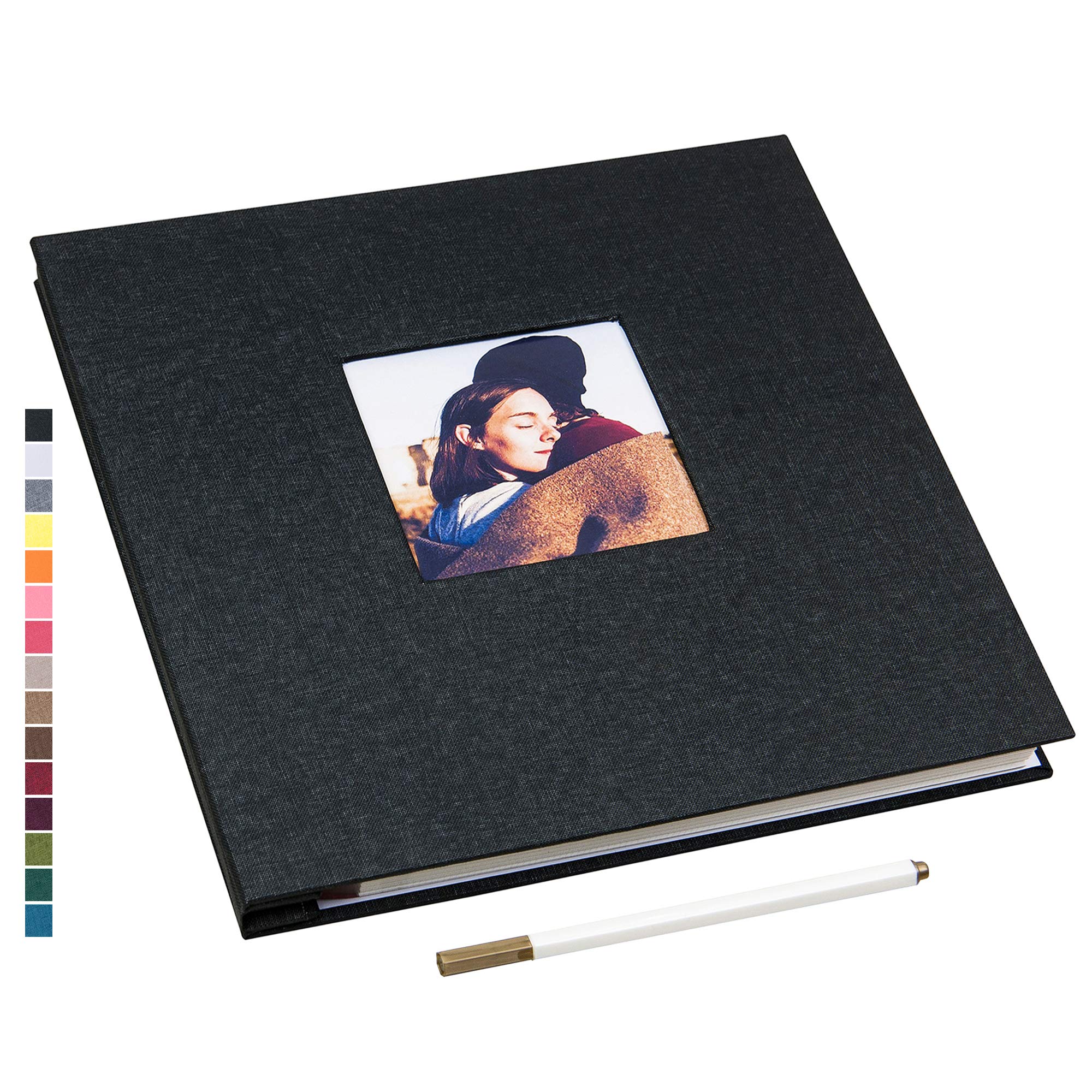 potricherSelf Adhesive Photo Album Magnetic Scrapbook Album 40 Magnetic Double Sided Pages Linen Hardcover DIY Photo Album Length 11 x Width 10.6 (Inches) with A Metallic Marker Pen (Black)