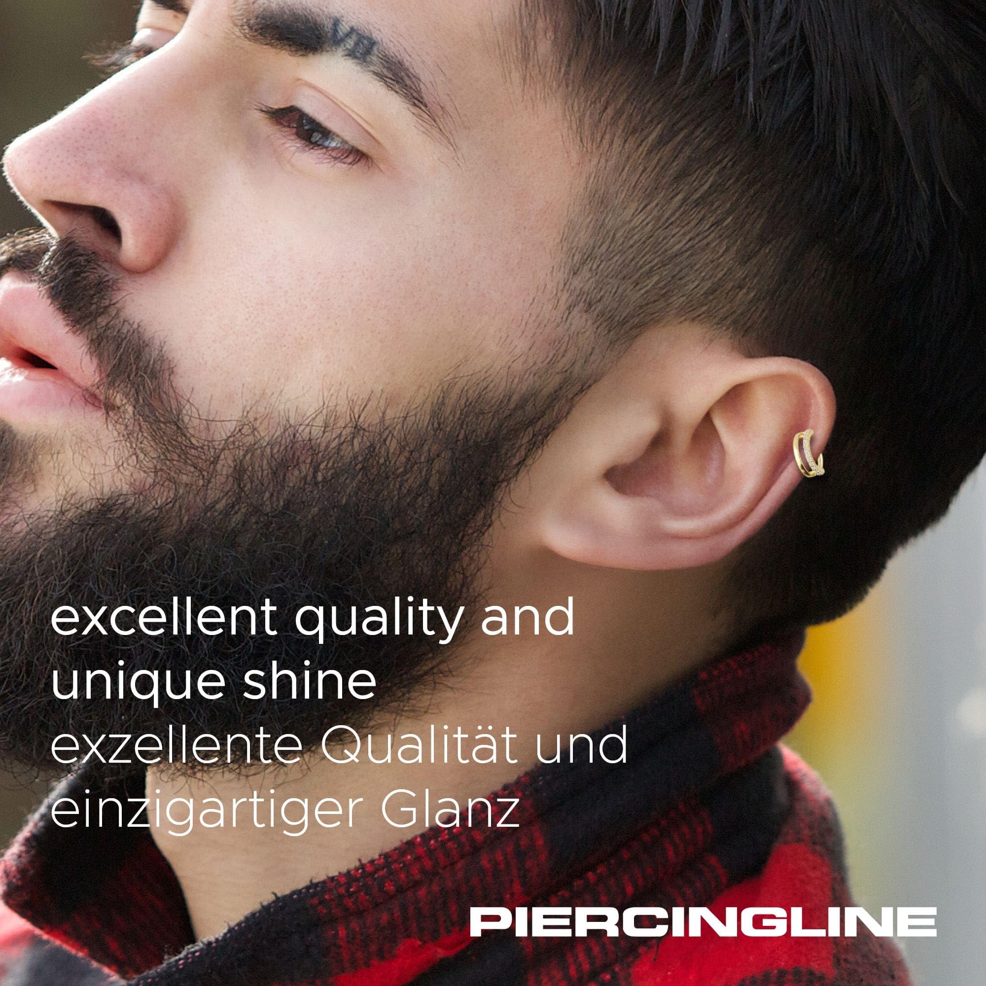 PIERCINGLINE Piercing Ring 14K Gold Segmentring Clicker EINGEFASSTE MOISSANITE + DOPPELRING 585er Gold - Goldfarben