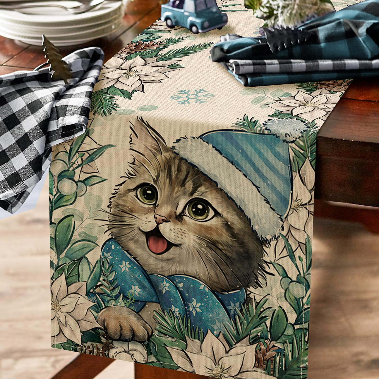 Seliem Winter-Katzen-Tischlufer, Ktzchen, Weihnachtsstern, Tannenzapfen,  Schneeflocke, Bauernhaus, Kche, Esstisch, Dekoration, Weihnachten, Urlaub,  saisonale Heimdekoration, Innen- und : Amazon.de: Kche, Haushalt & Wohnen