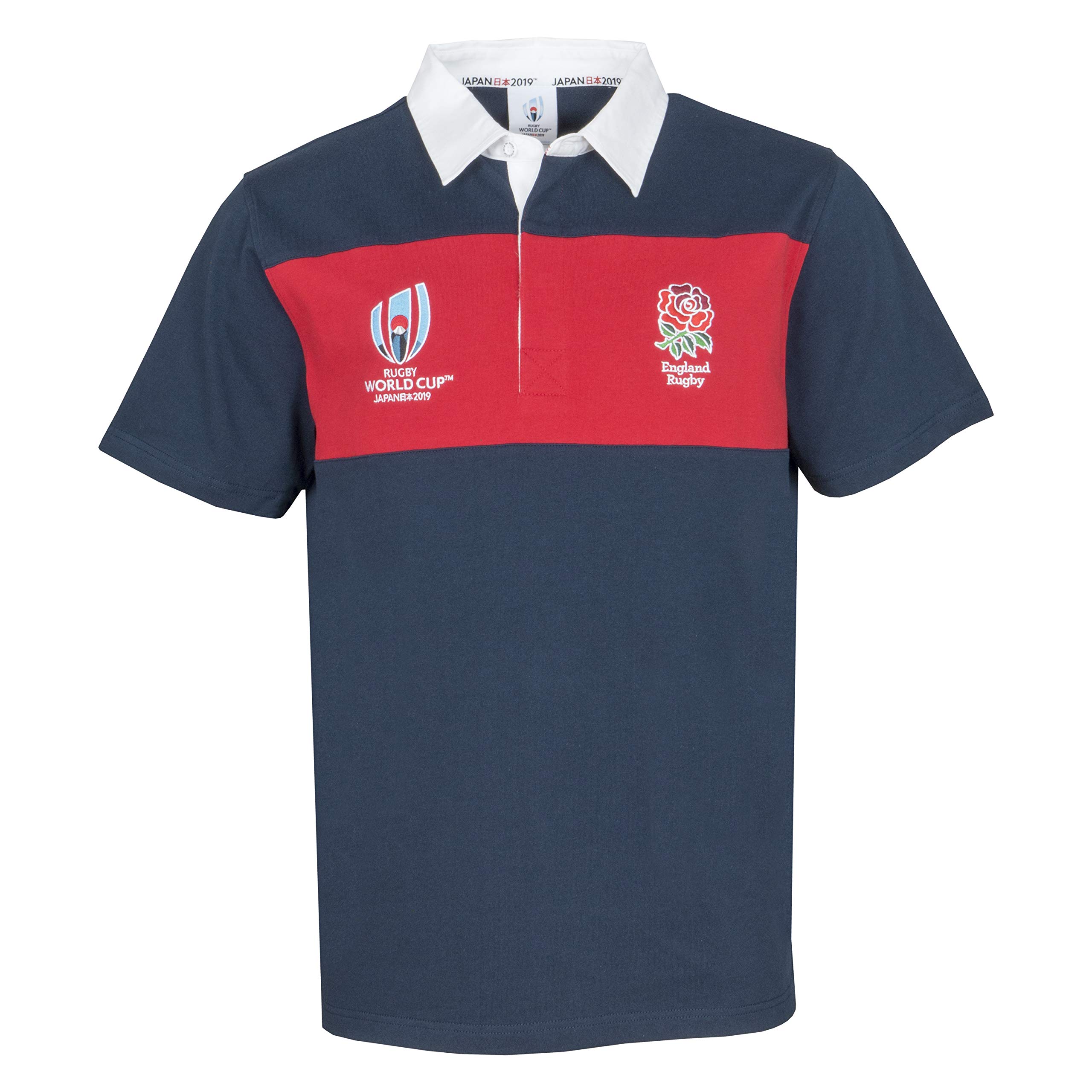 Rugby World Cup Japan 2019 Mens Dual Branded S/S Panel Rugby Shirt - Navy/Red
