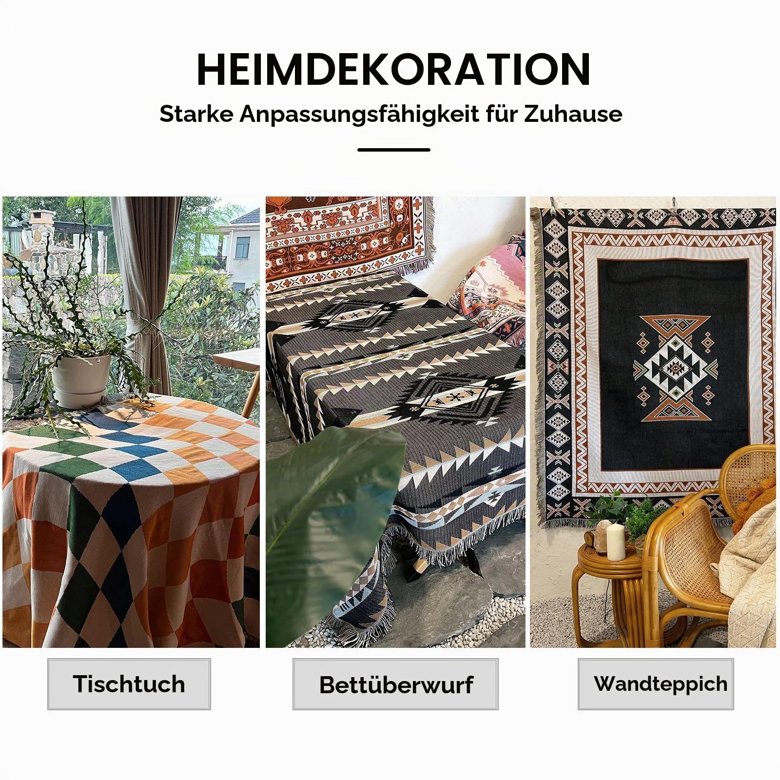 LumiSyne Baumwolle Gewebt Decke Überwurf Mit Quast Bohemian Ethno Stil Azteken Navajo Überwurfdecke Kuscheldecke Dekorative Decke Für Bett Couch Sessel Camping Wandteppich Tischdecke Teppich 160x130cm