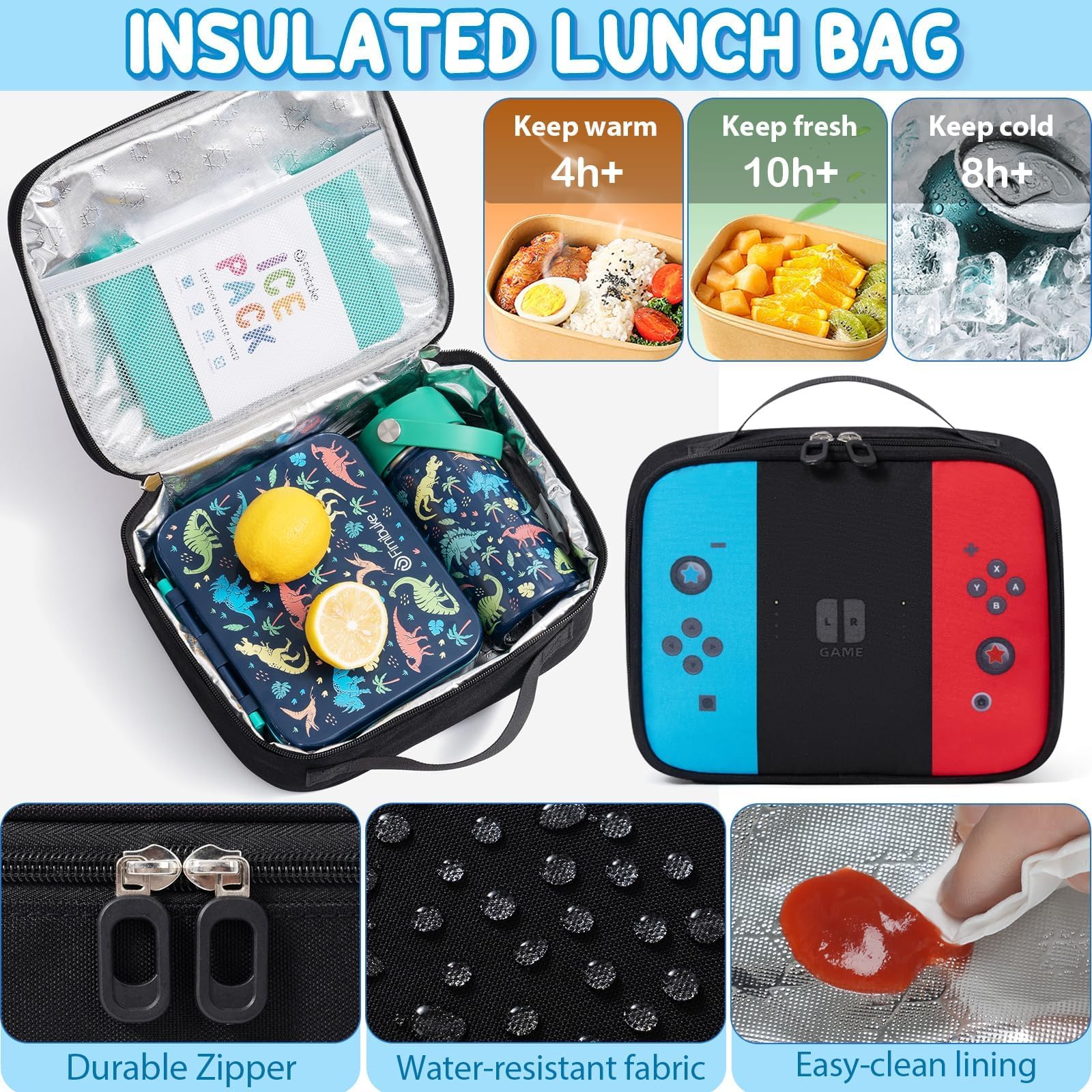Fimibuke Kinder-Rucksack für Schule, Jungen, 3 Stück, Gamer-Rucksack mit Lunchbox und Federmäppchen, Gaming, Schule, Büchertasche, Teenager, Kinder