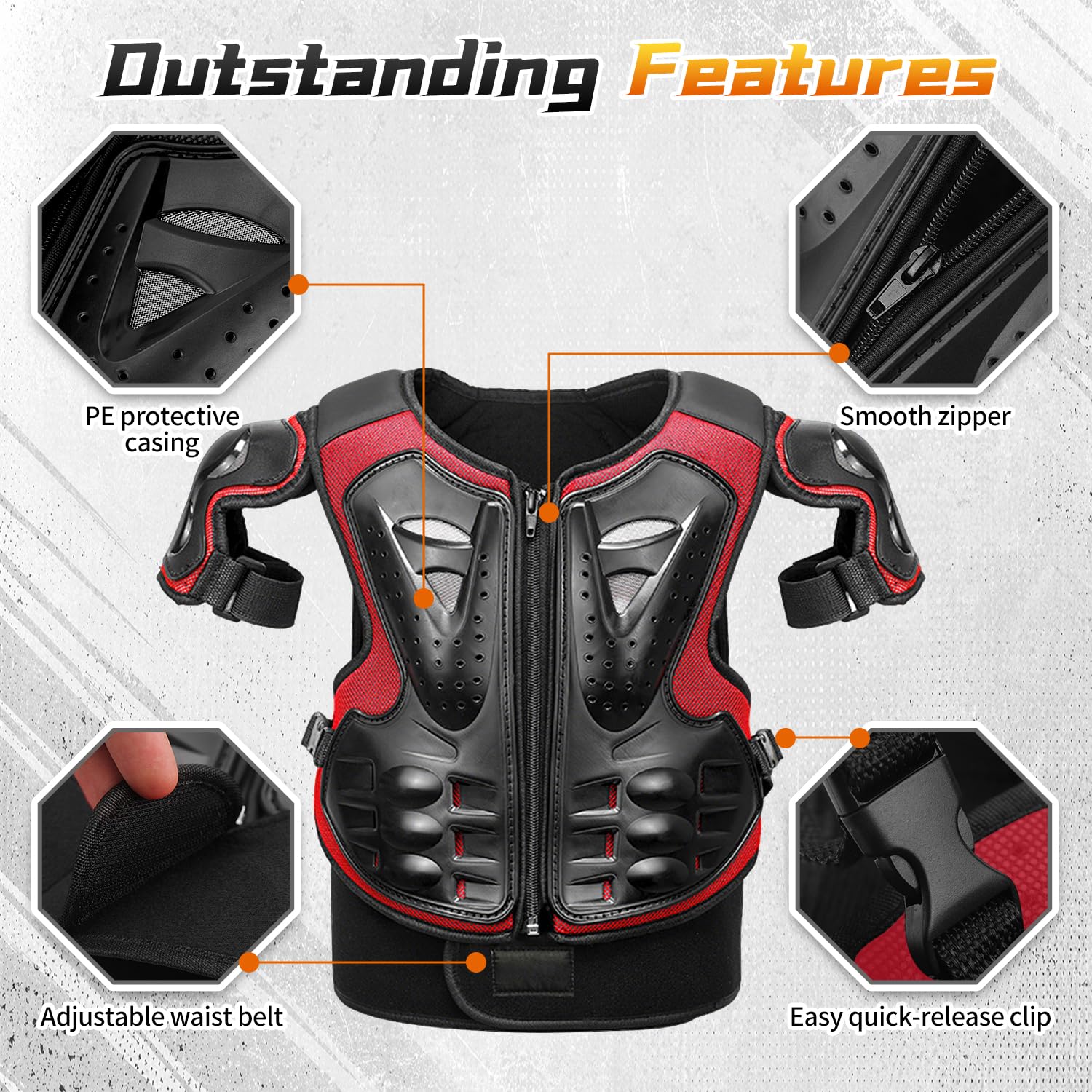 Peto Motocross Niño – Kit de Protección Corporal Ajustable con Protector de Espalda, Rodilleras y Coderas para MTB, BMX, Dirt Bike, Skate, Patinete