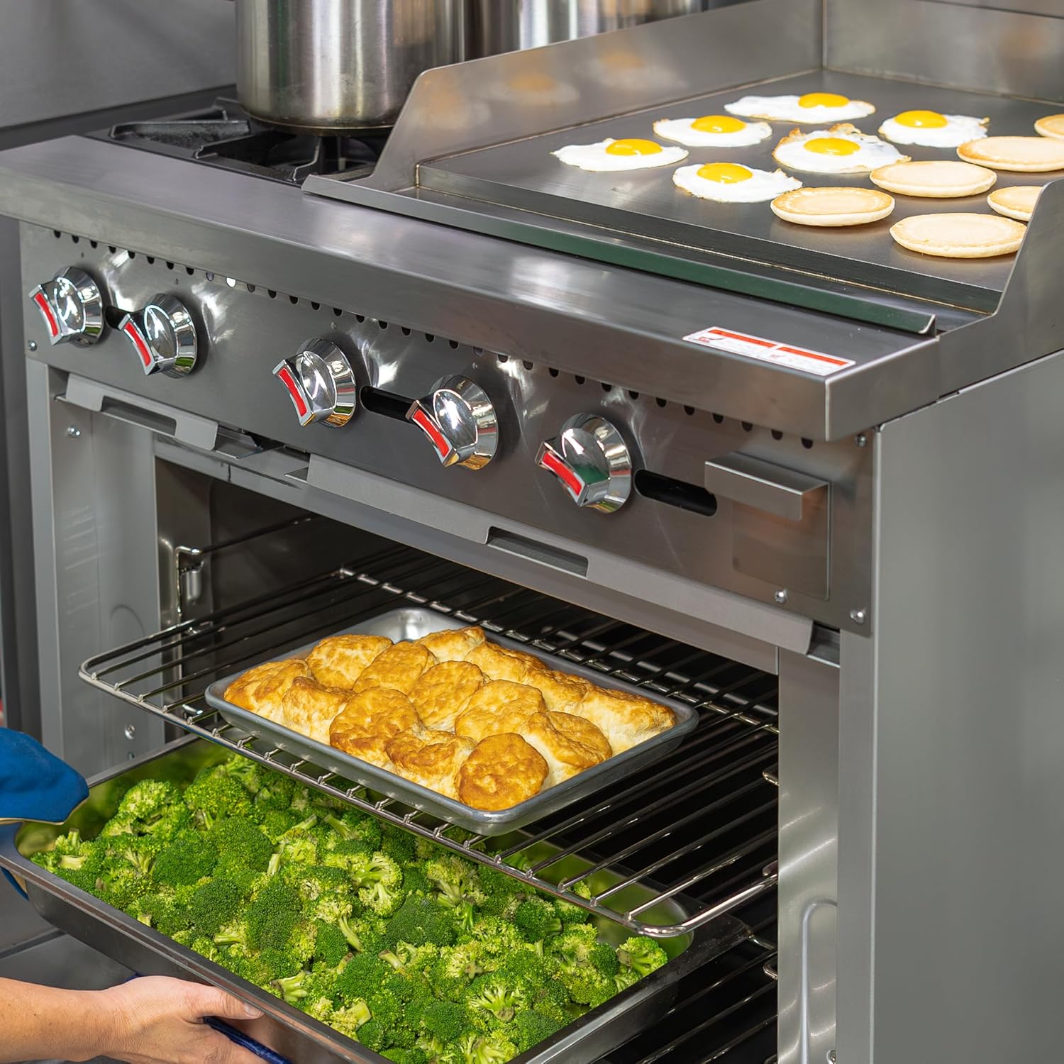 Kratos 36" Wide Commercial Gas Range with 24" Griddle, 2 Burners, and Full Size Oven, Stainless Steel Range for Restaurants, 130,000 BTU, Natural Gas (29Y-047-NAT)