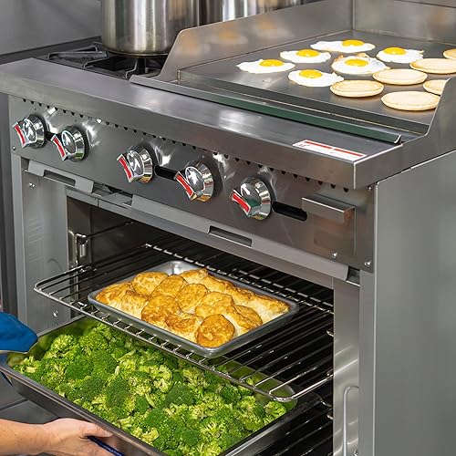 Miniatura 5 de Kratos Estufa de gas comercial de 36" de ancho con plancha de 24", 2 quemadores y horno de tamaño completo, estufa de acero inoxidable