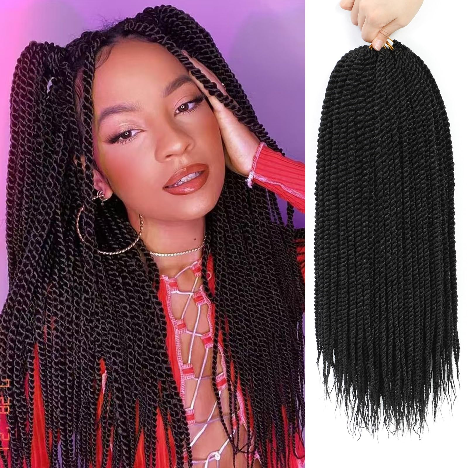 Senegalese Twist Crochet Hair-8 Packs 14 Inch Black Crochet Hair For Black Women, Pre Looped Pretwisted Crochet Braids Synthetic Twist Crochet Hair (14in,1B#)