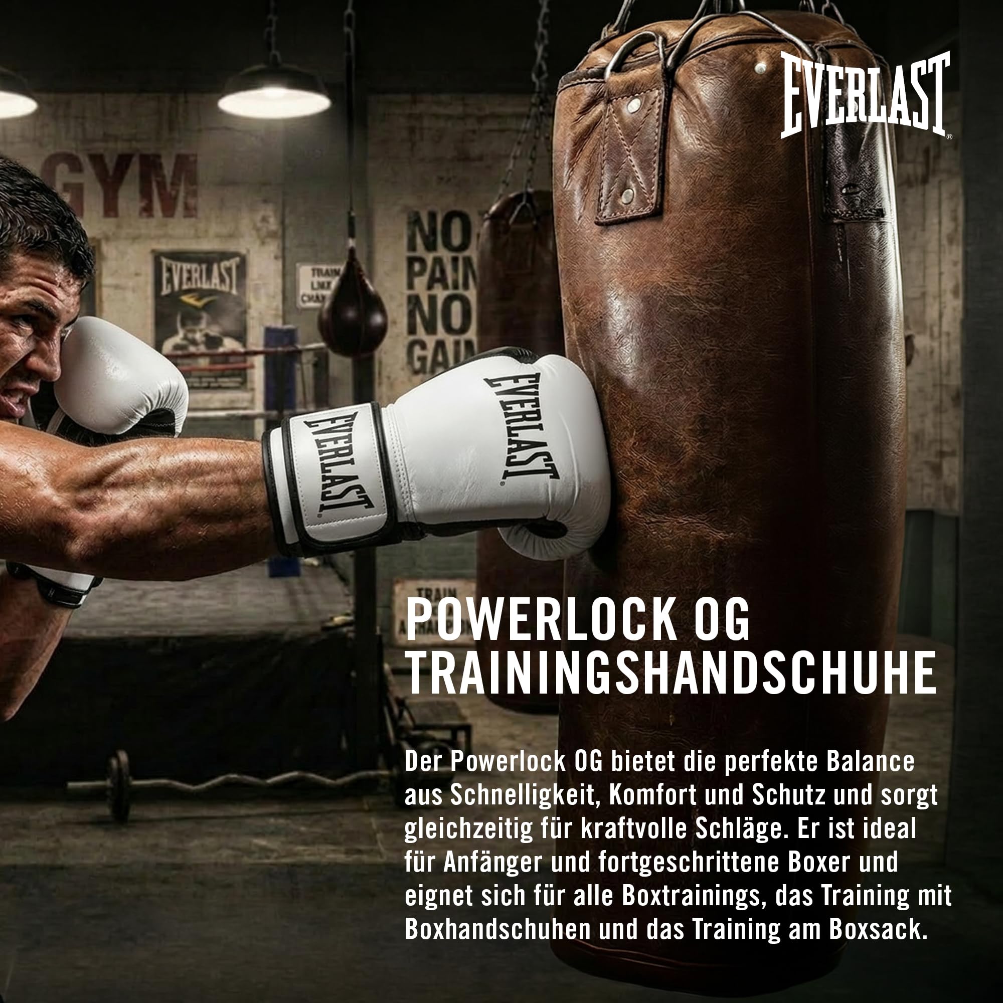 Everlast Powerlock OG & Powerlock 2R Boxhandschuhe, Trainingshandschuhe für Sandsack, Pratzen & Sparring, Klettverschluss, Advanced Foam Technologie, Ergonomischer Griff – Original Everlast Ausrüstung