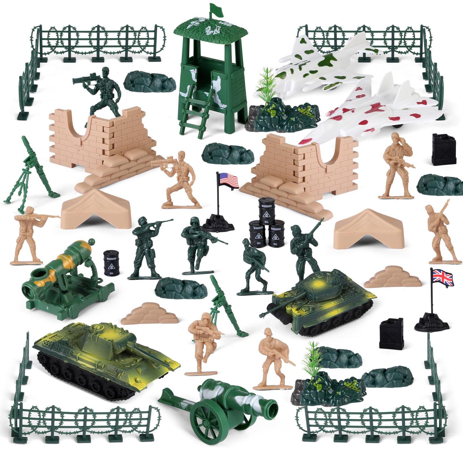90PCS Army Men Toys Military Soldier Figures Army Base Set Including Plastic Army Men Action Figures and Accessories with Handbag for Kid Boy Girl Toddler