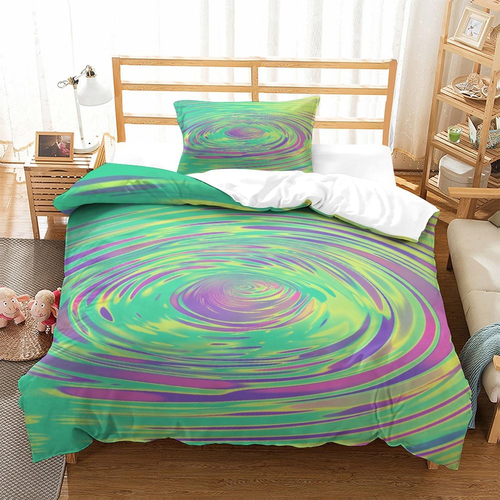 P1s9u7w5y Water Ripple-4 Gradient Ripple 3D Printed Duvet Cover Set 3Pcs Microfiber Abstract Swirl Bedding Set Single（135X200cm）