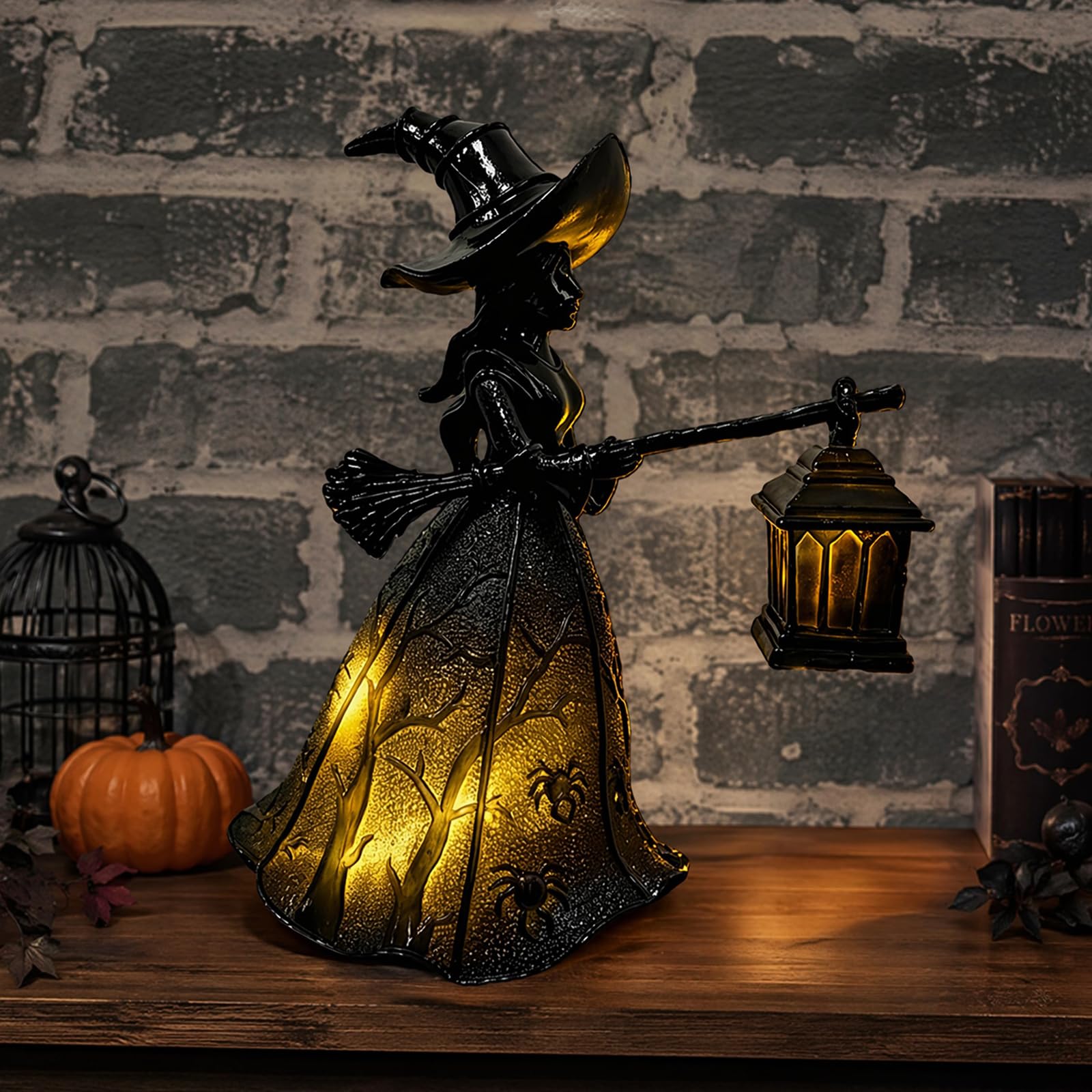 Gothic Style Spooky Atmosphere Lighting Stained Glass Witch Hat