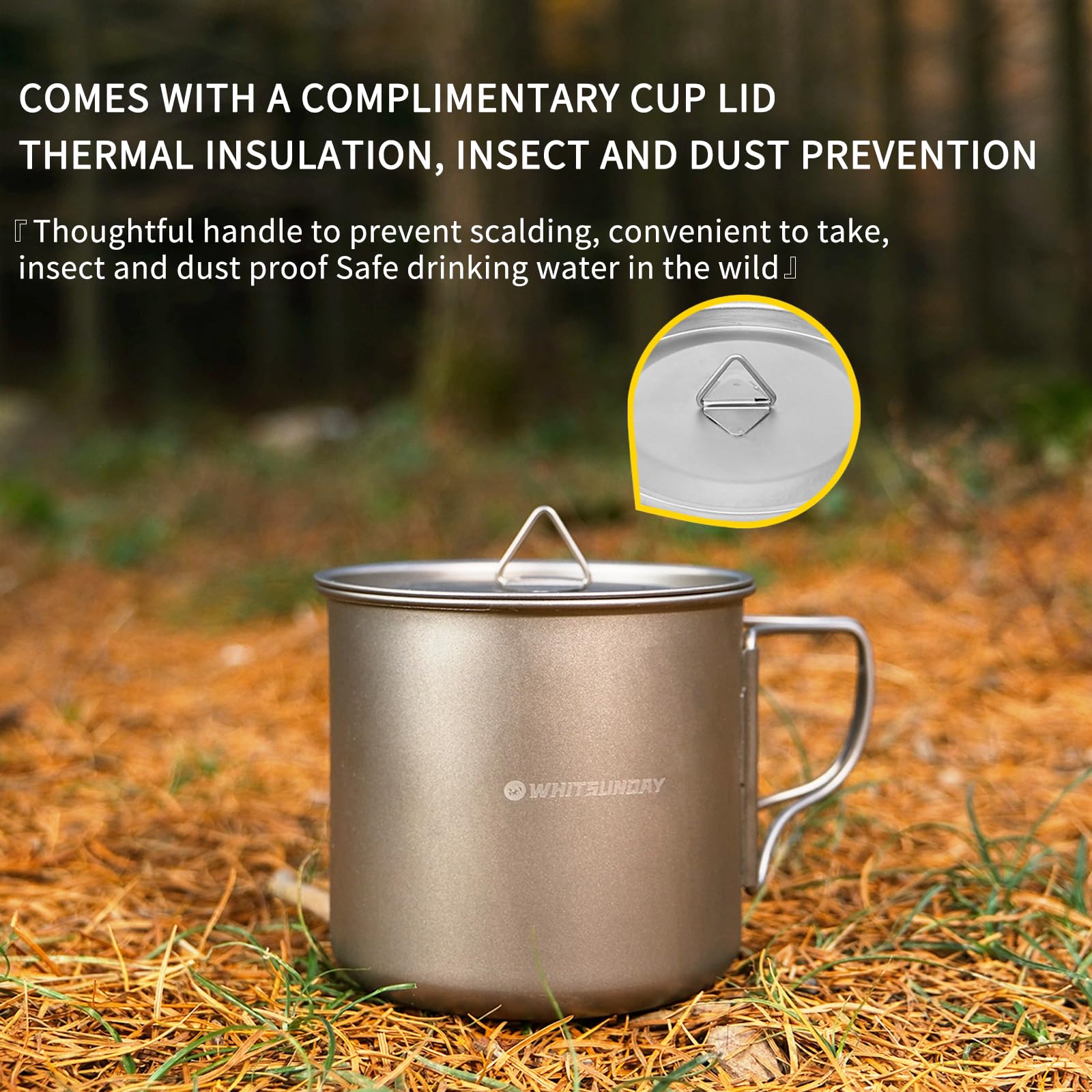 Whitsunday Titanium Pot with Lid Ultralight Titanium Mug Eco-Friendly Cup -L